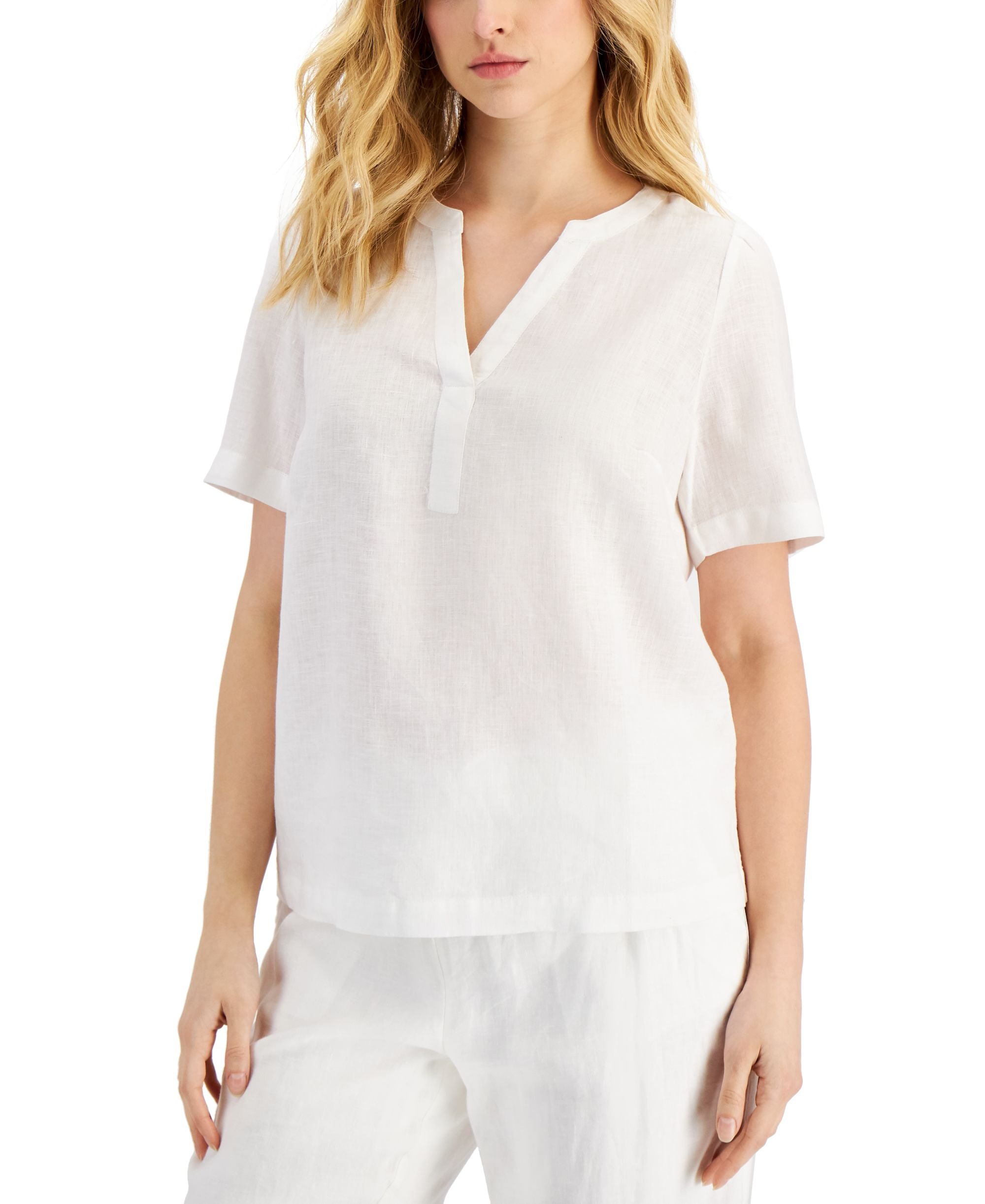 Charter Club Linen Split-Neck Top