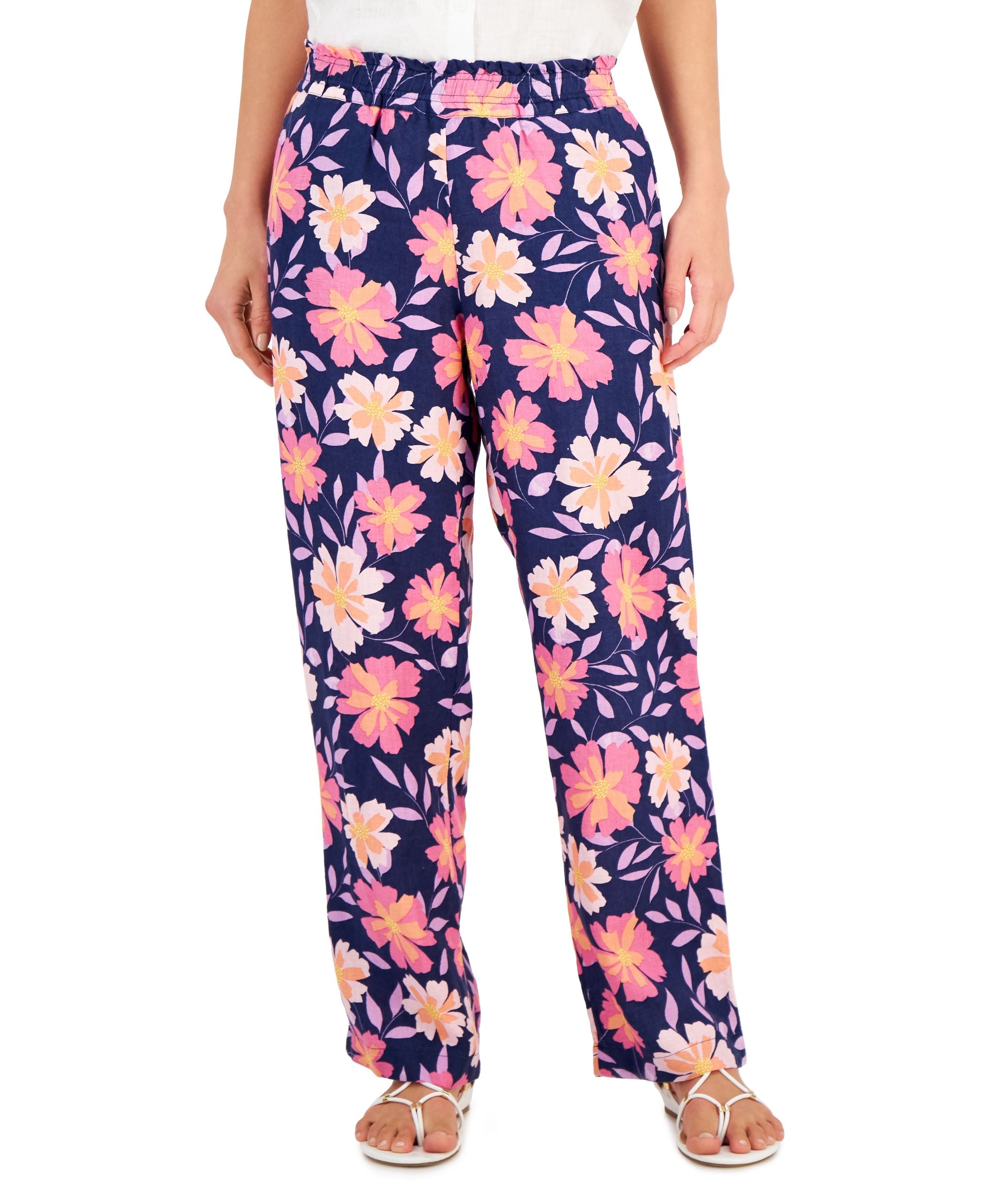 Charter Club Womens Linen Floral Wide Leg Pants
