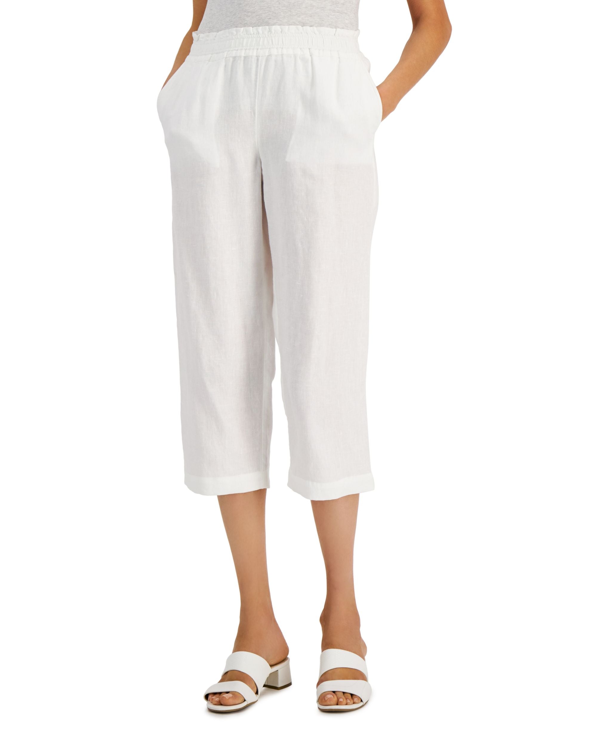 Charter Club Linen Cropped Pull On Pants
