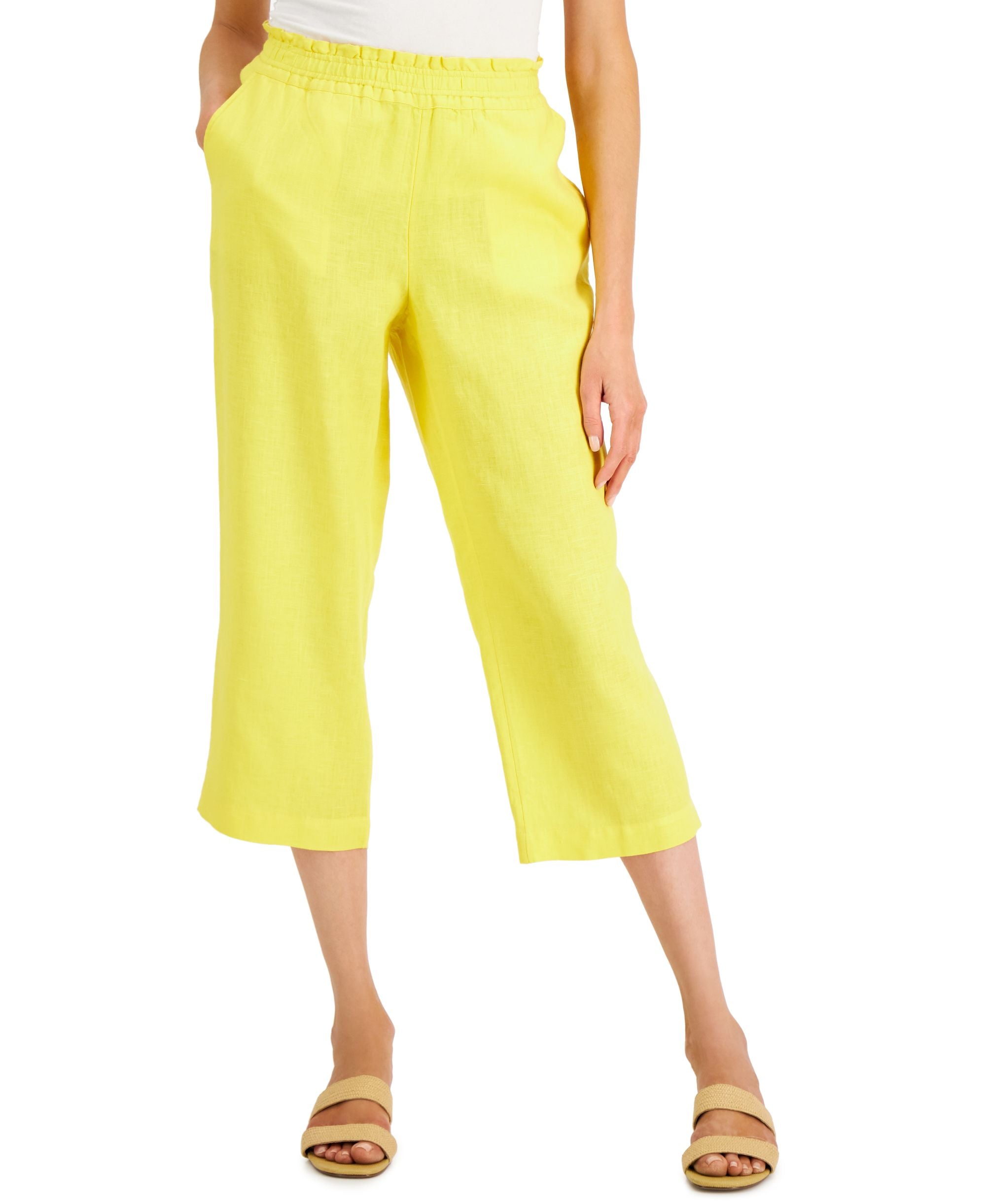 Charter Club Linen Cropped Pull On Pants