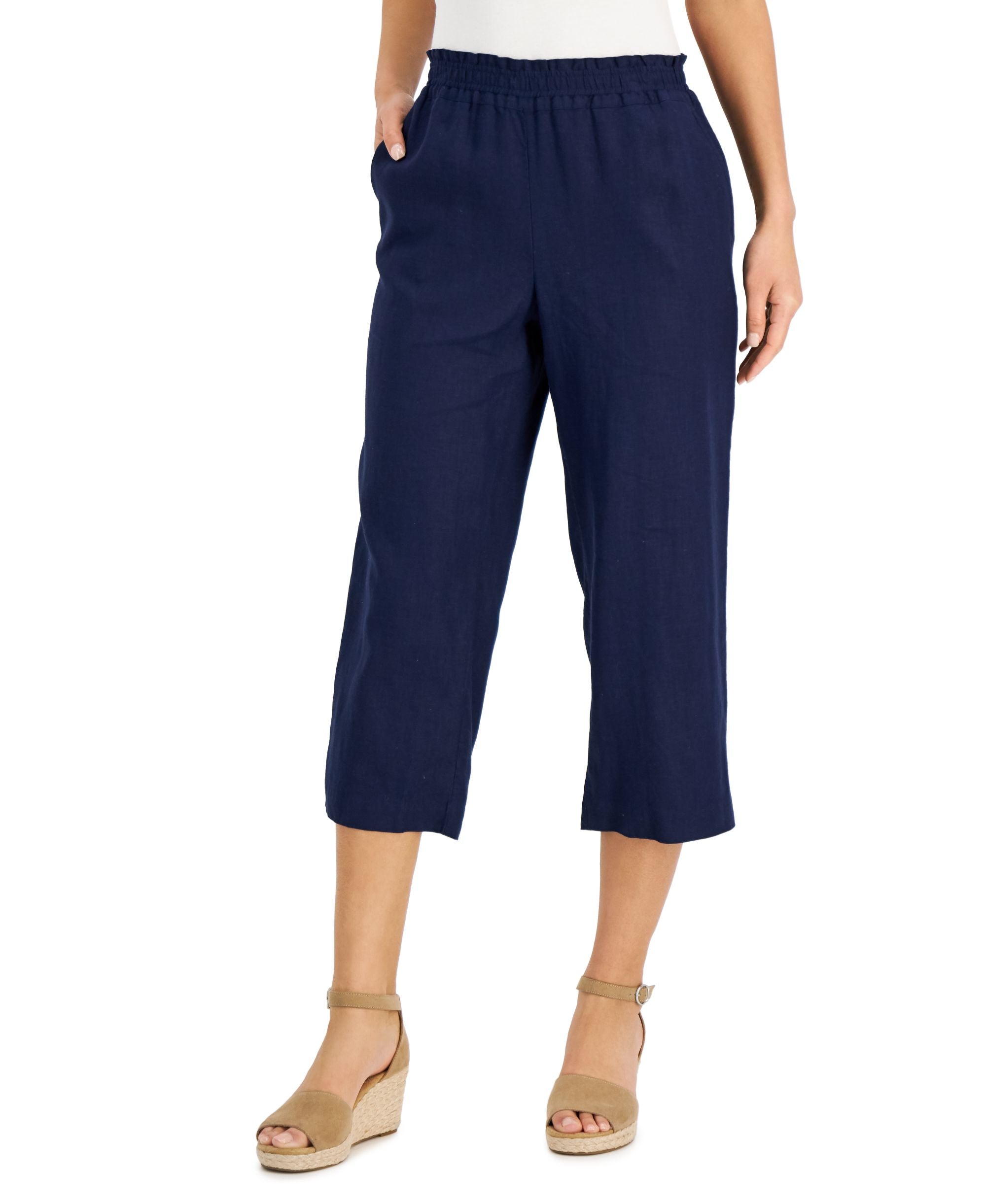 Charter Club Linen Cropped Pull On Pants