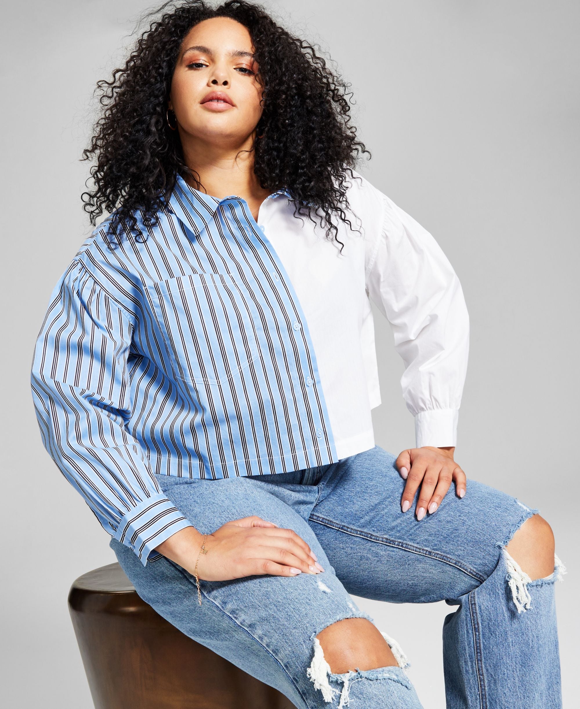 Now This Trendy Plus Size Two Toned Cotton Top