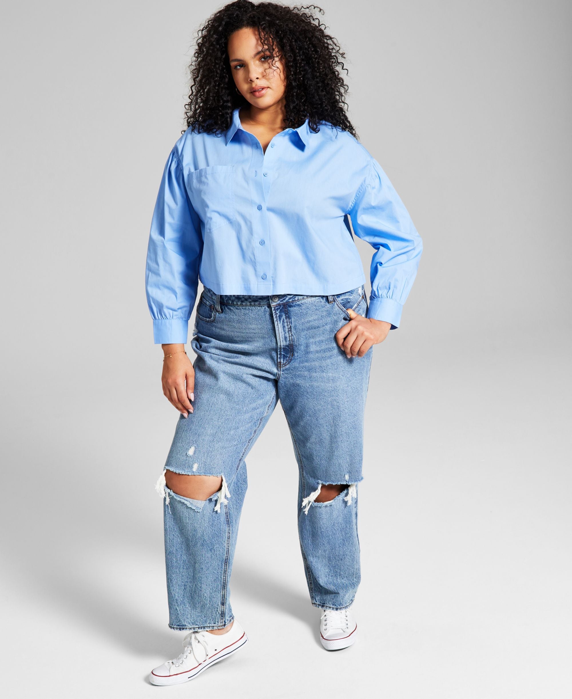 Now This Trendy Plus Size Cotton Button Front Top