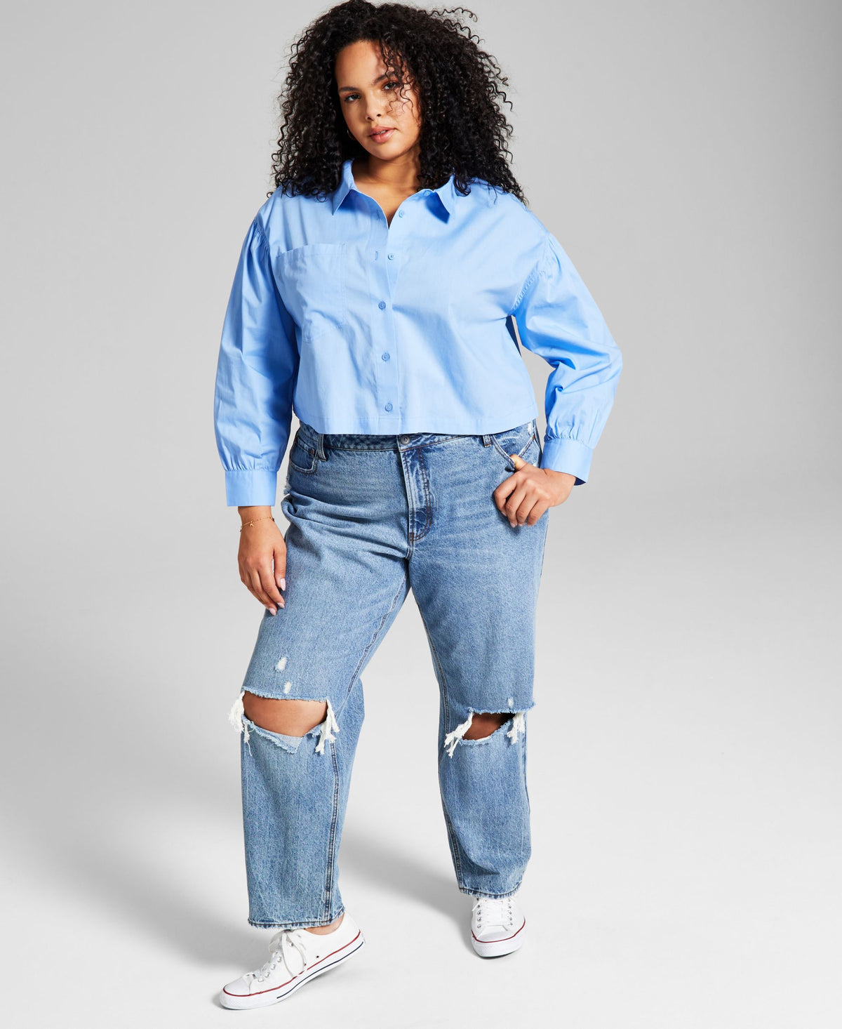 Now This Trendy Plus Size Cotton Button Front Top