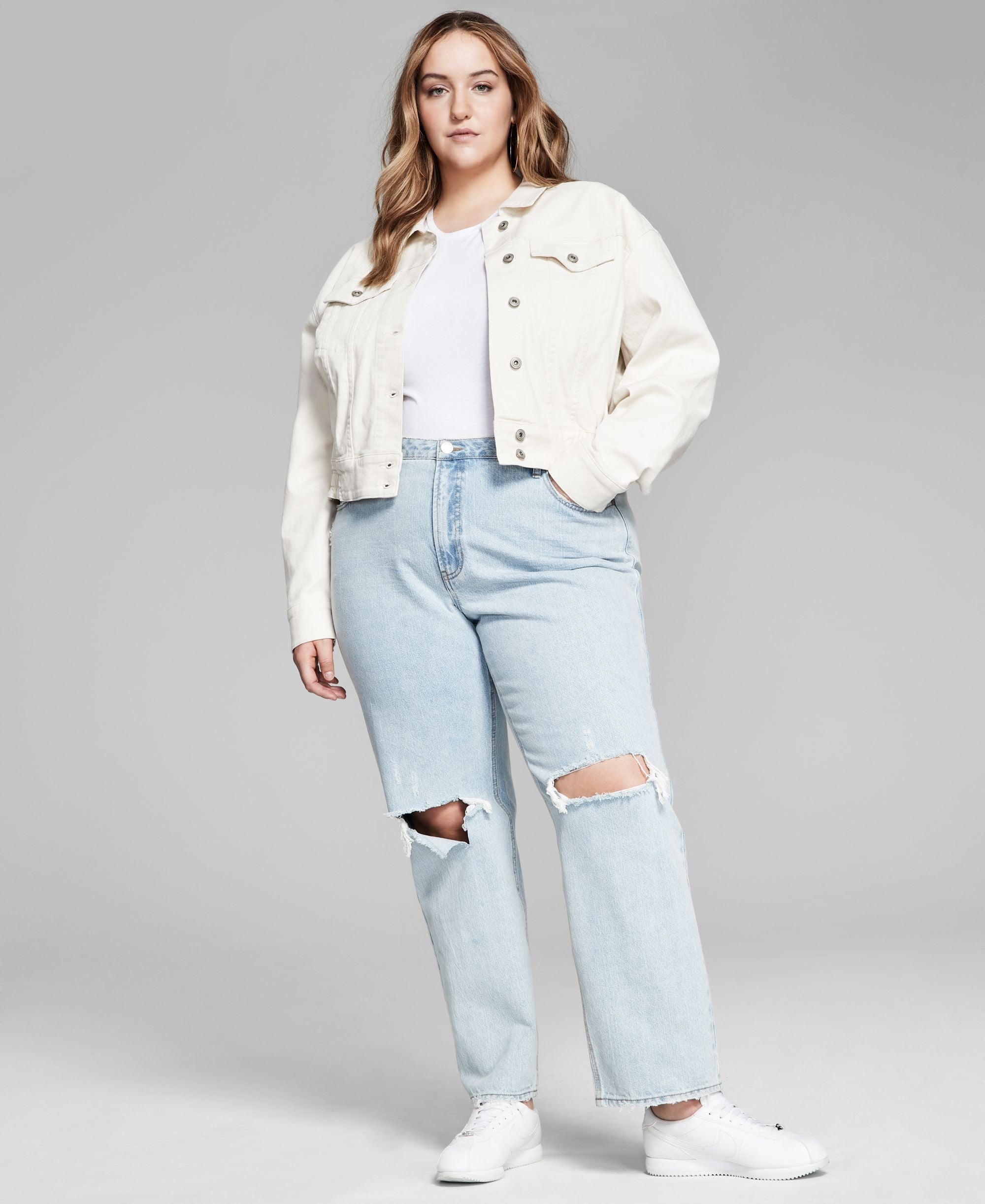 Now This Trendy Plus Size Ruched Back Jean Jacket