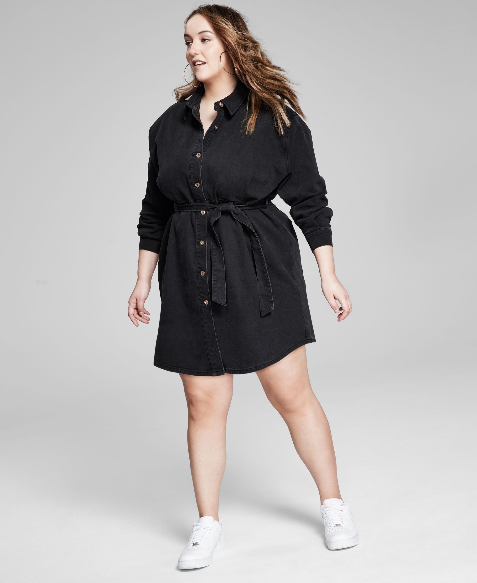 Now This Trendy Plus Size Tie Waist Shirtdress