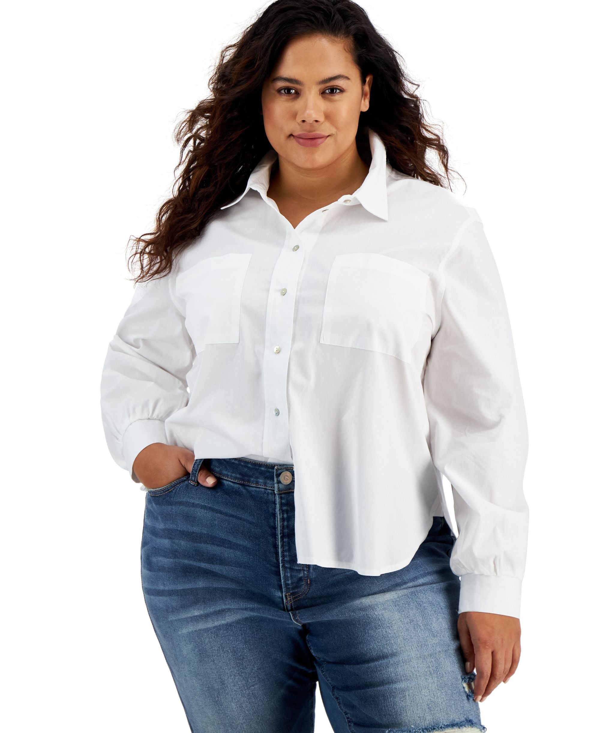 Now This Trendy Plus Size Cotton Poplin Shirt