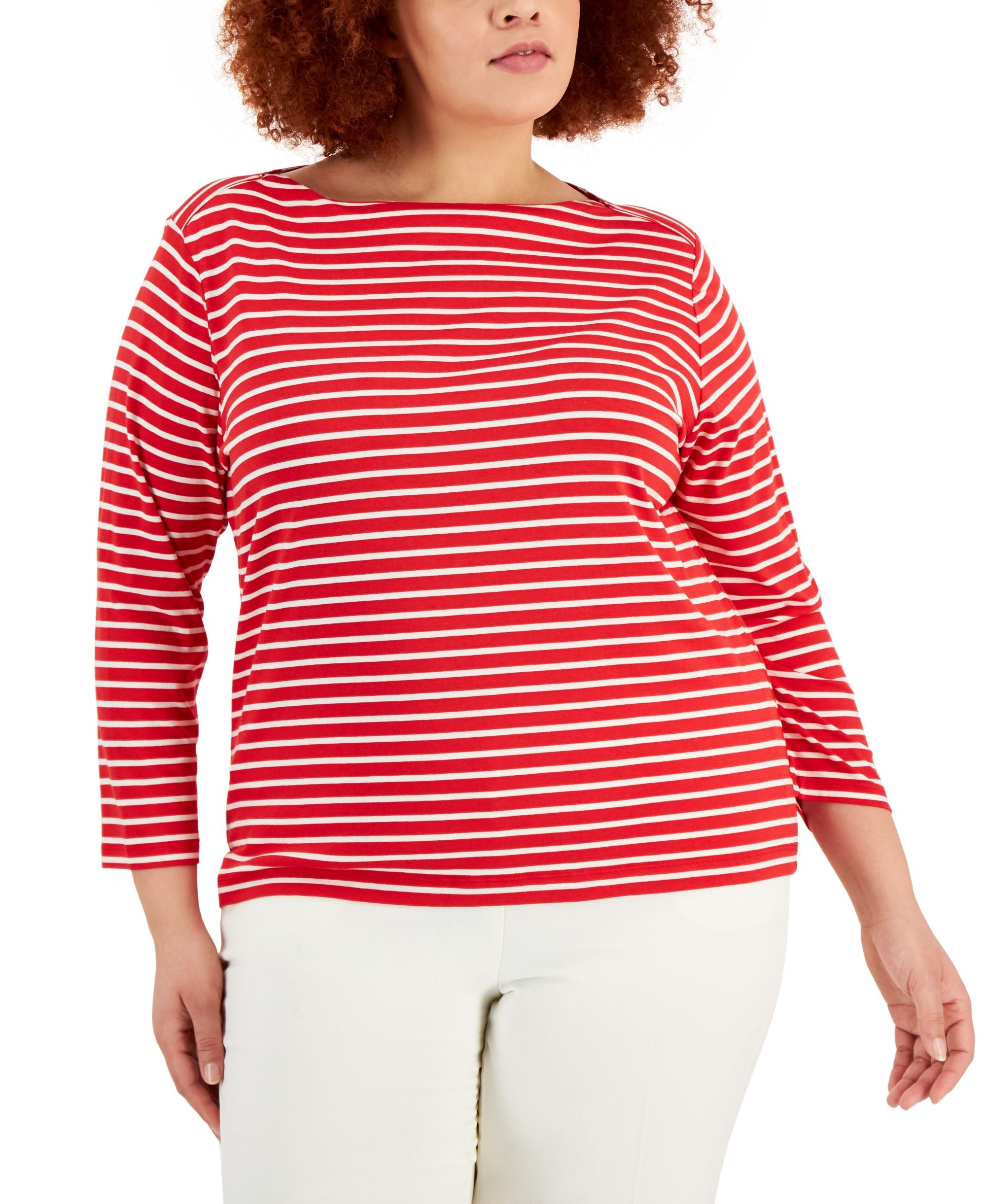 Anne Klein Plus Size 3/4 Sleeve Sailor Top