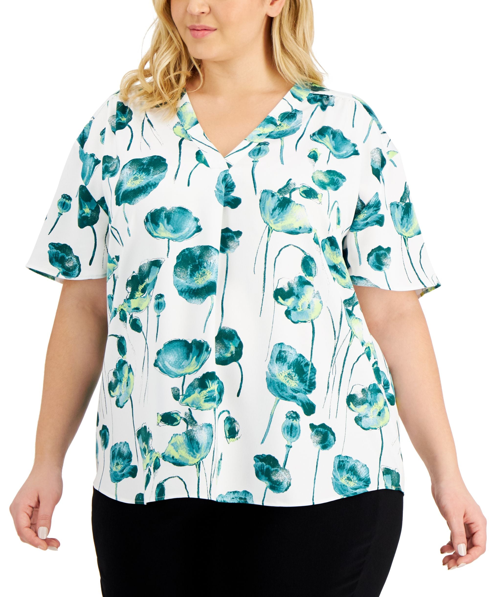 Alfani Plus Size Printed Dolman Sleeve V Neck Top