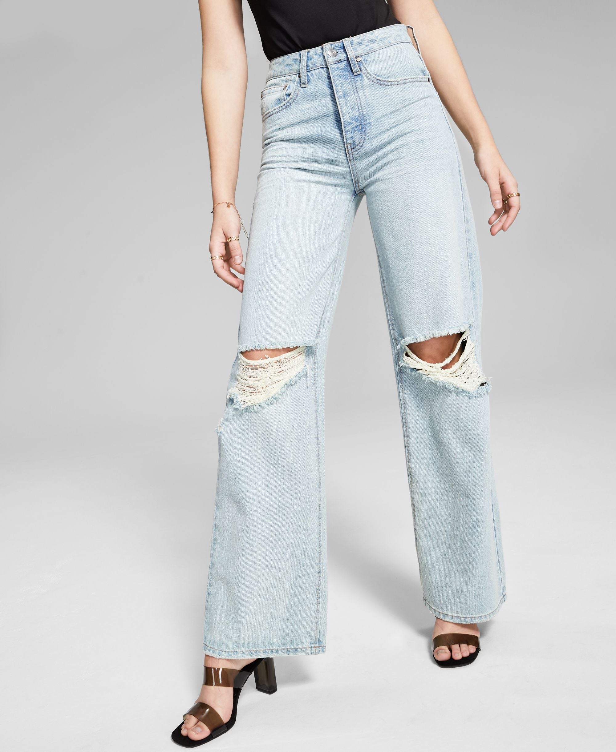 Frayed Cotton Wide-Leg Jeans