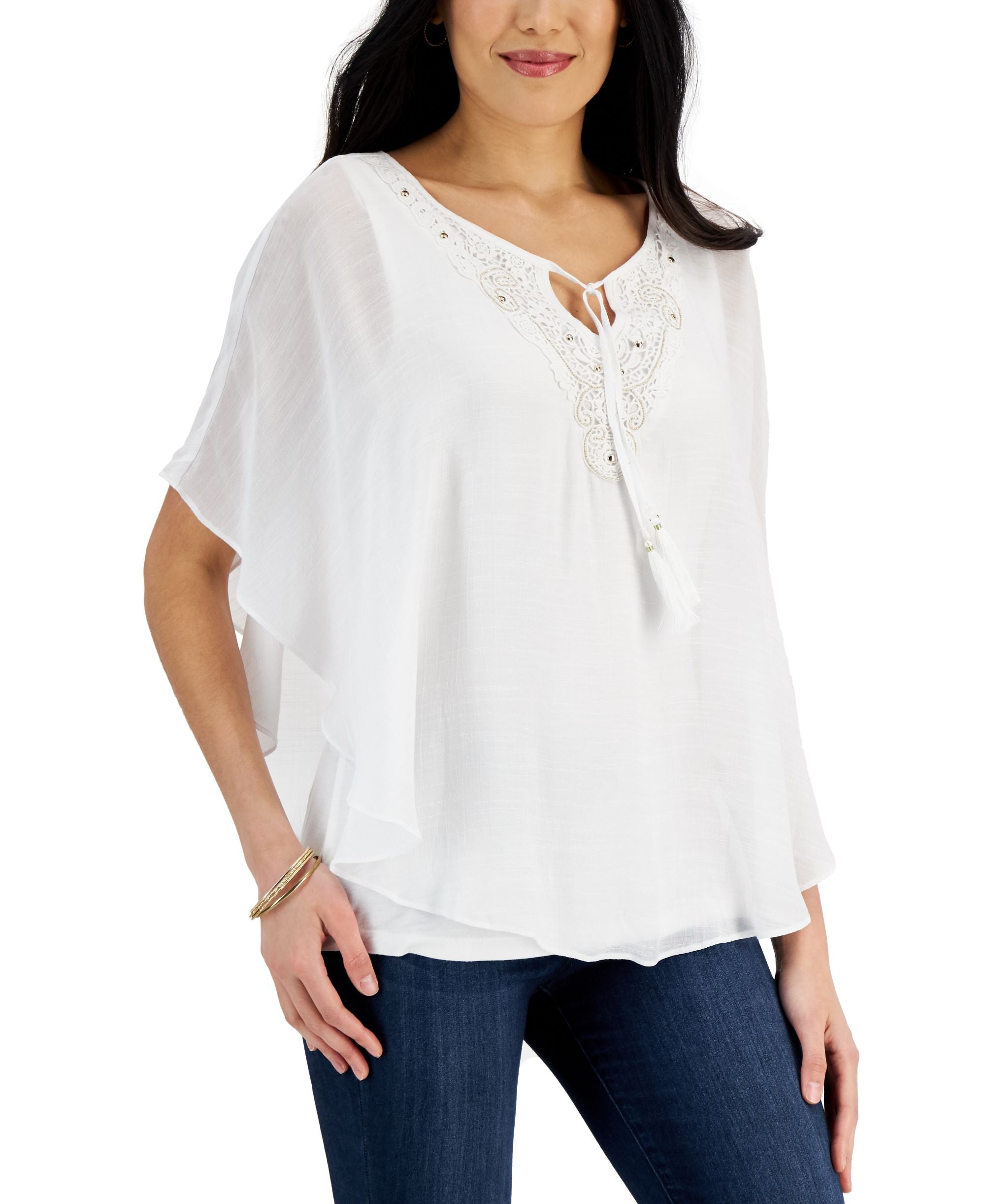 JM Collection Petite Embellished Poncho Tunic