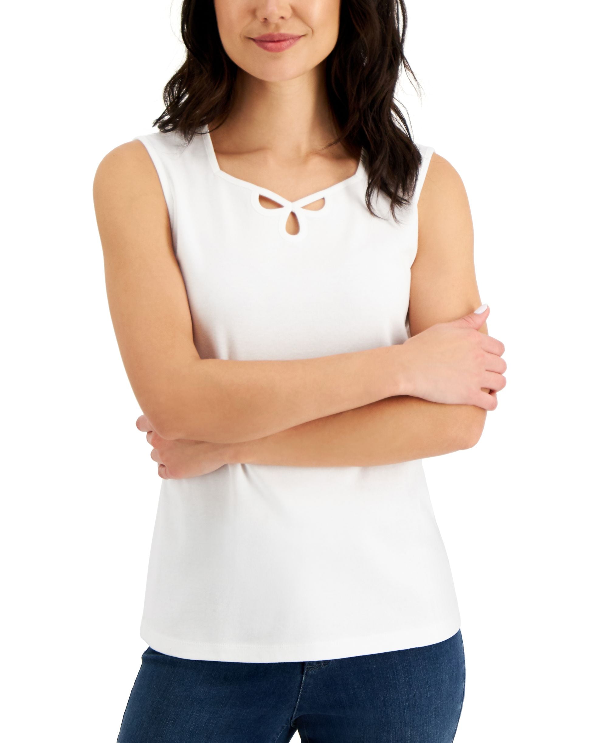 Karen Scott Cotton Sweetheart Neck Keyhole Cutout Top