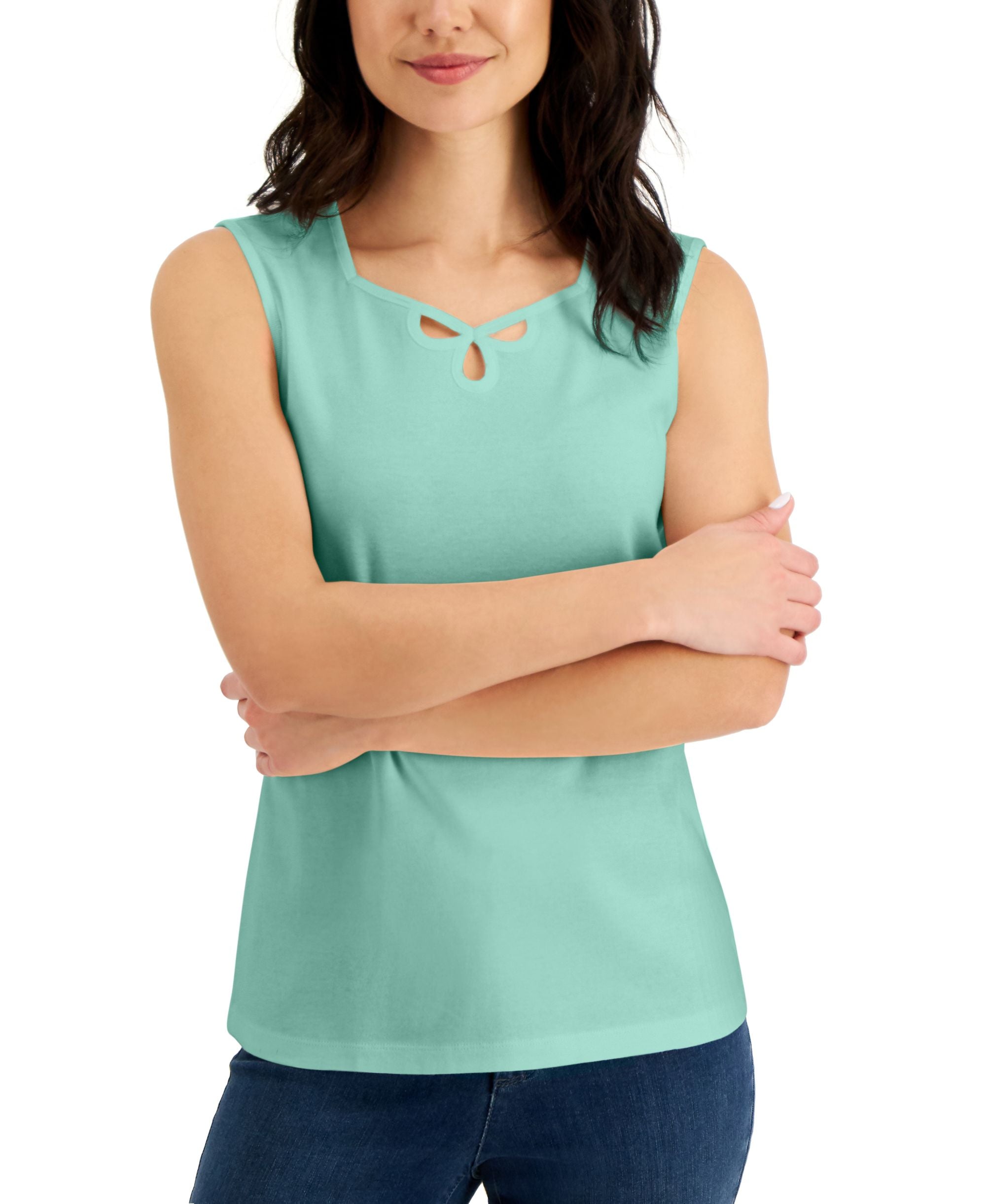 Karen Scott Cotton Sweetheart Neck Keyhole Cutout Top