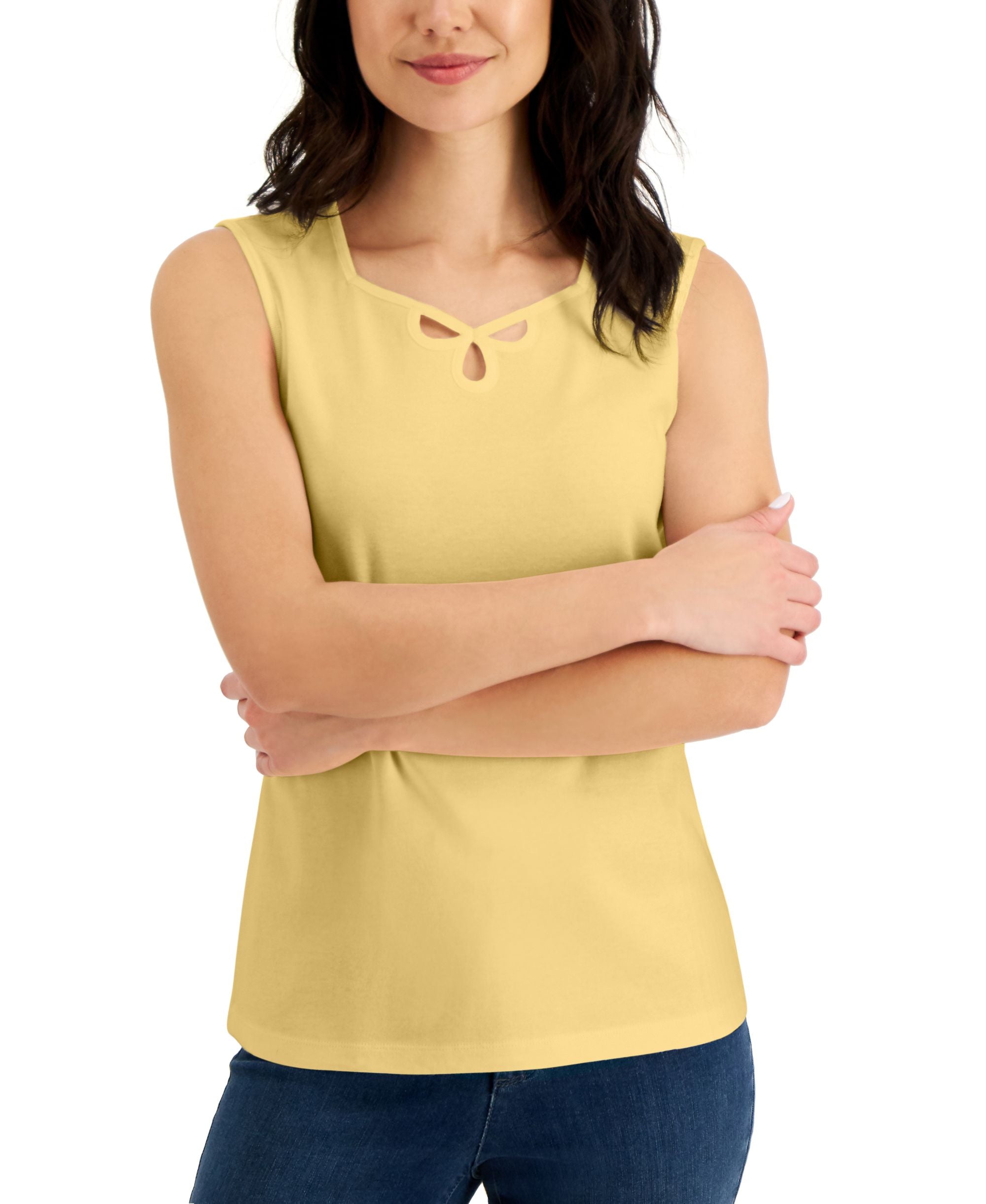 Karen Scott Cotton Sweetheart Neck Keyhole Cutout Top