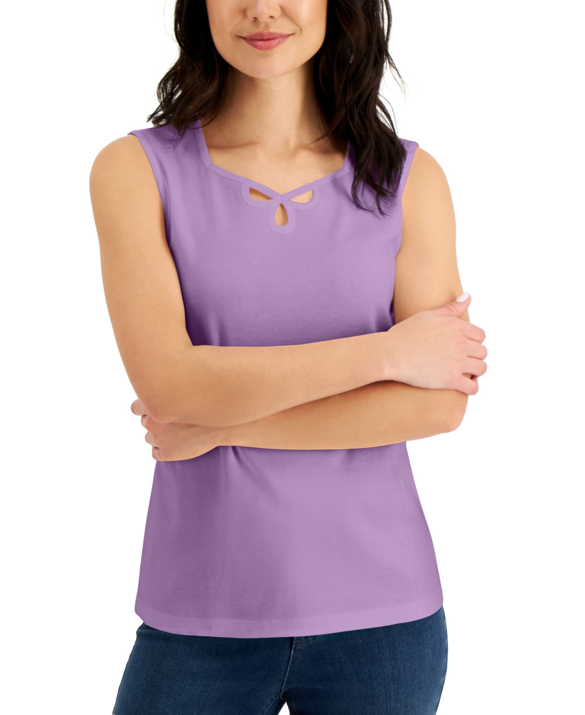 Karen Scott Cotton Sweetheart Neck Keyhole Cutout Top