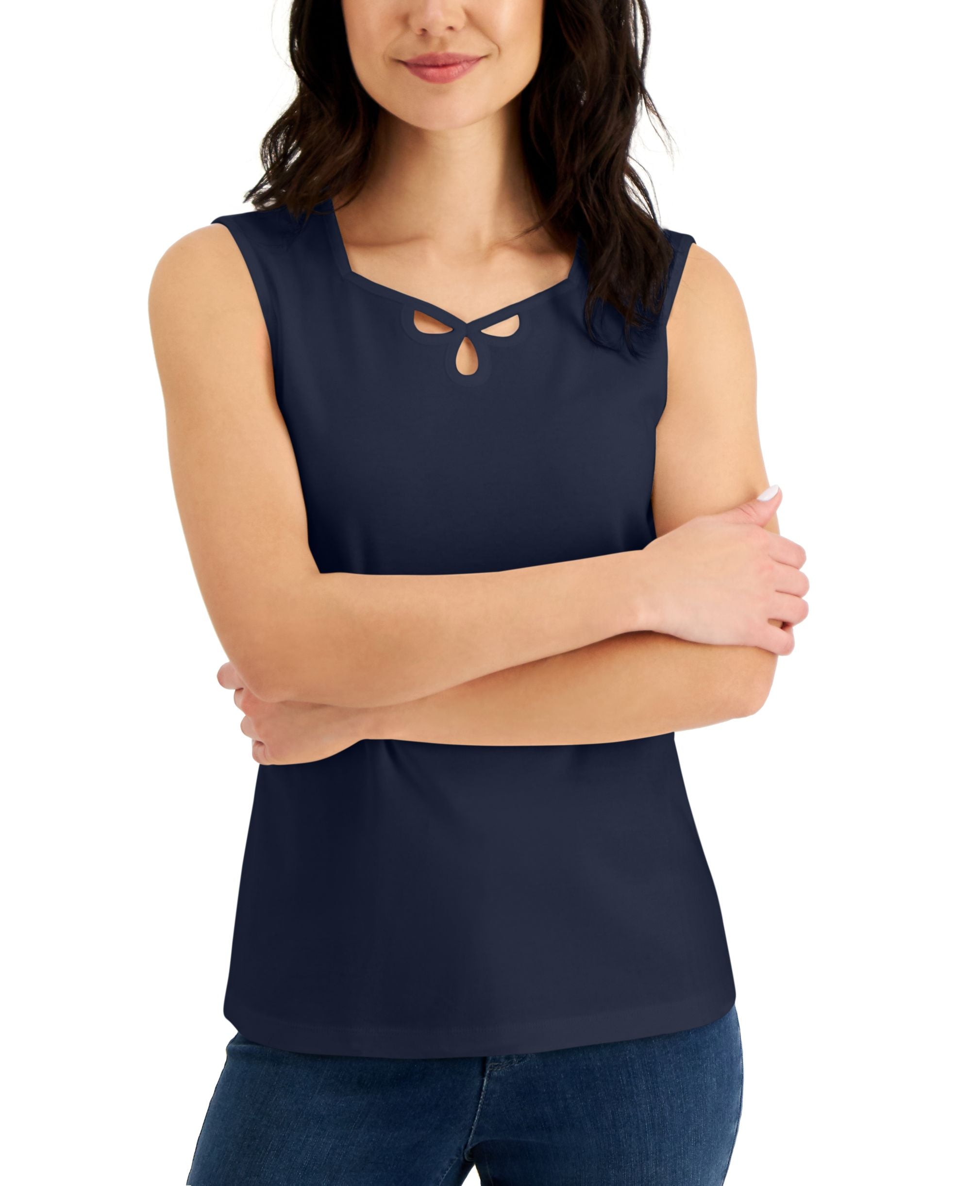 Karen Scott Cotton Sweetheart Neck Keyhole Cutout Top