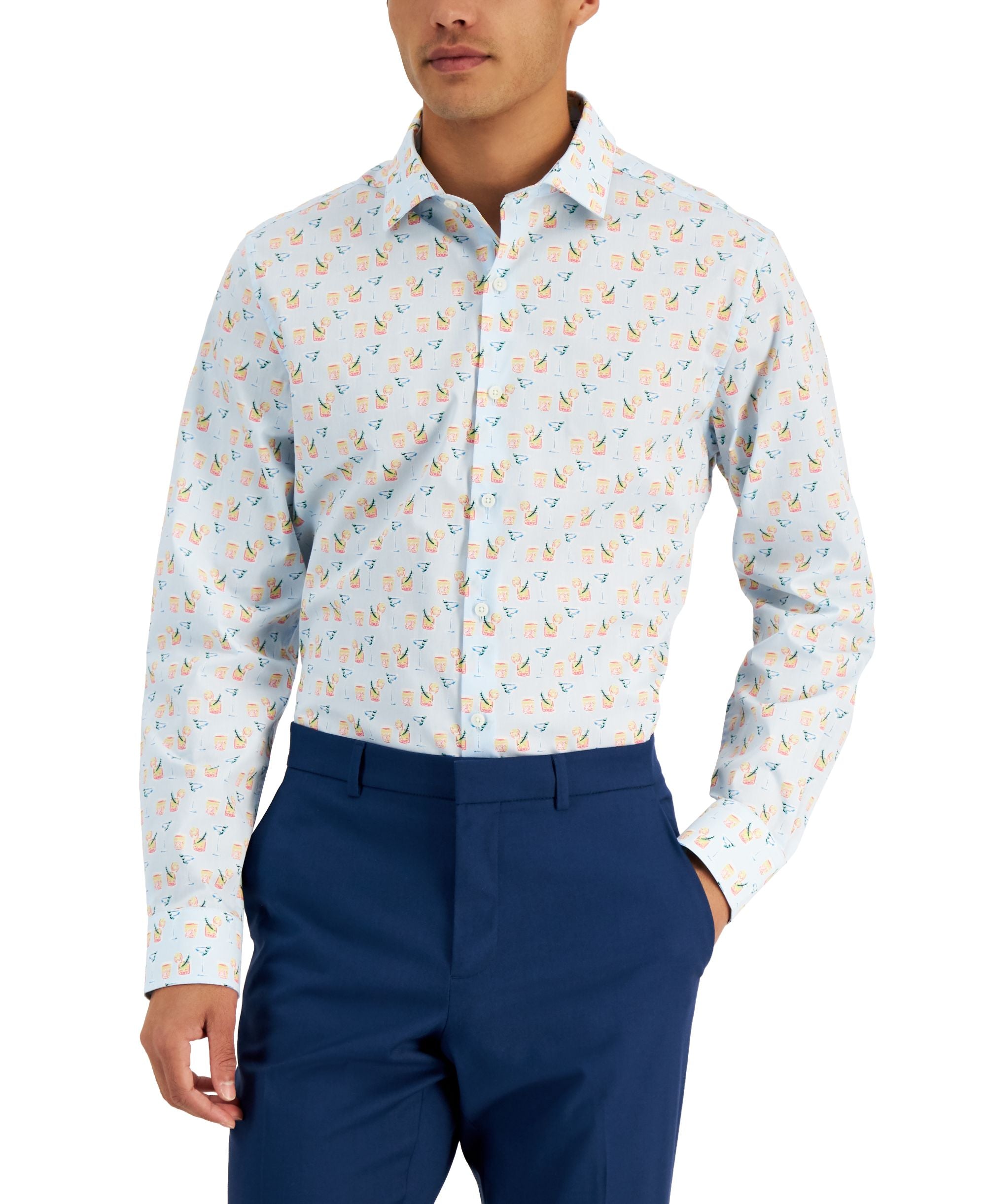 Bar III Mens Slim Fit Cocktail Print Dress Shirt