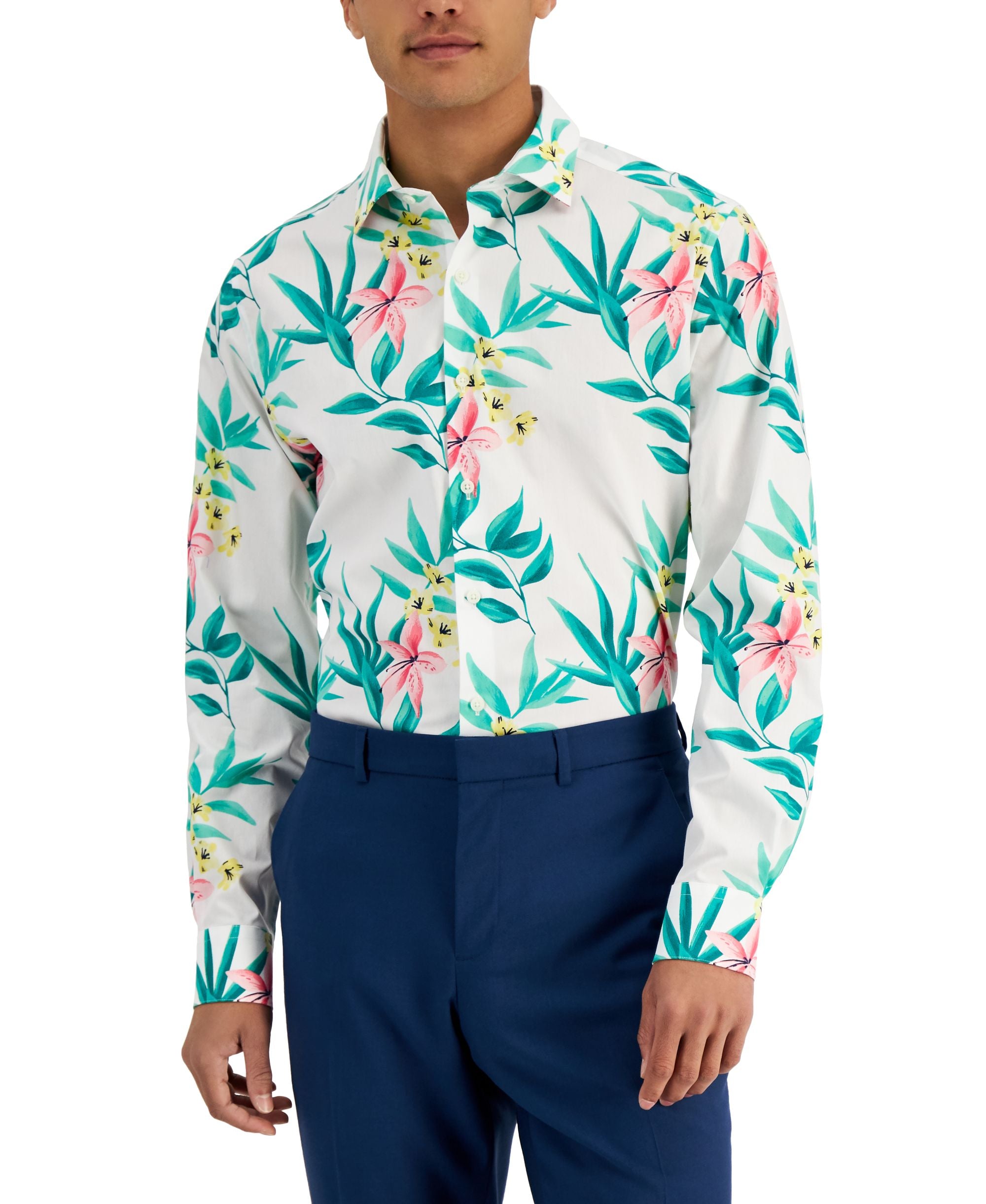 Bar III Men's Slim Fit Tropical-Print Dress Shirt
