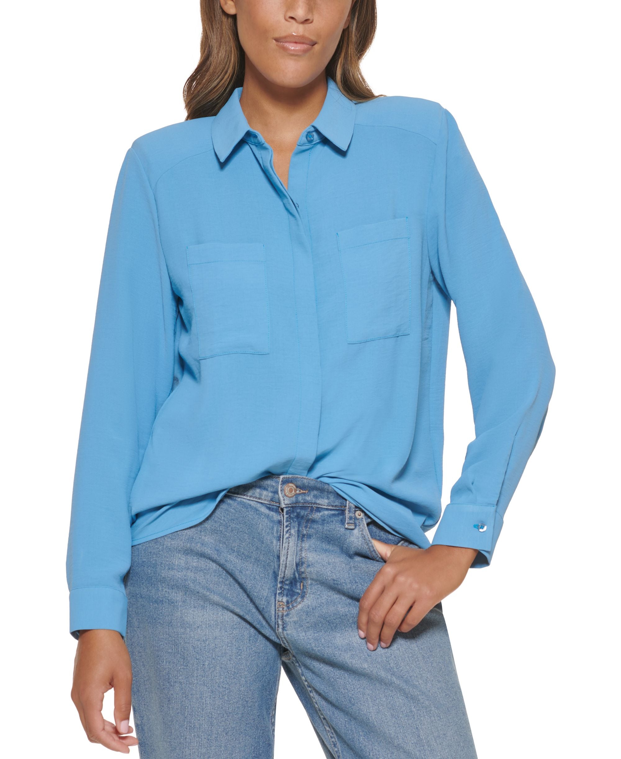 Calvin Klein Long Sleeve Padded Shoulder Blouse