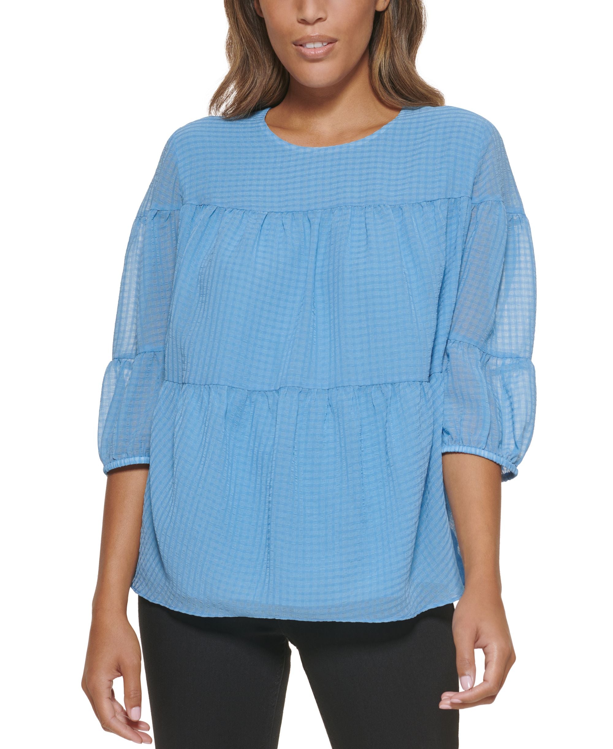 Calvin Klein Textured Chiffon 3/4 Sleeve Blouse