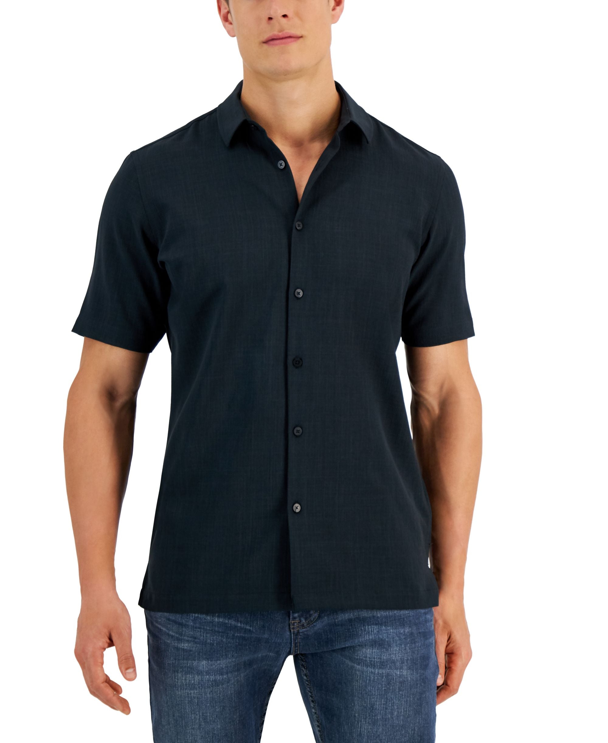 Alfani Mens Solid Short Sleeve Shirt