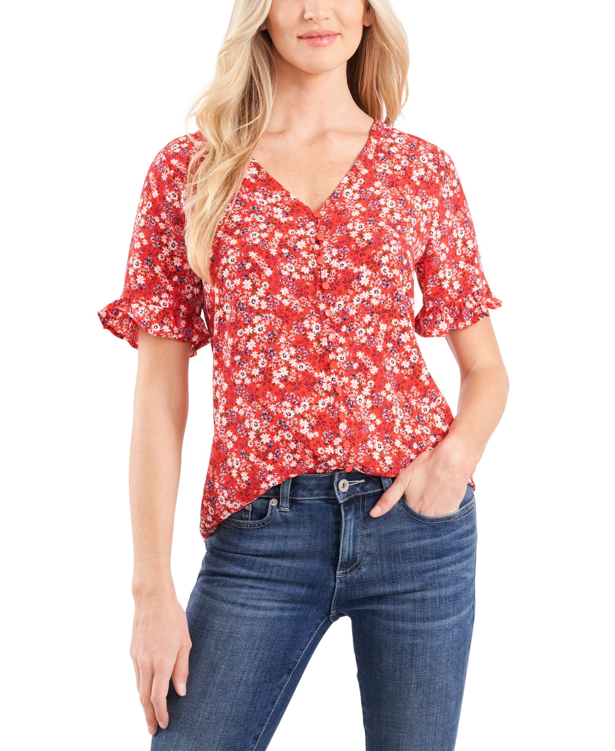 Cece Ruffled Sleeve Marabella Ditsy Blouse