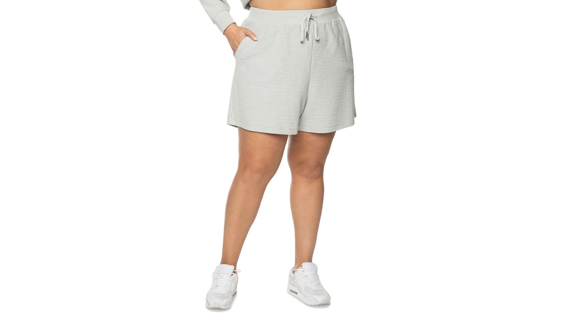 Black Tape Trendy Plus Size Cotton Ribbed Drawstring Shorts