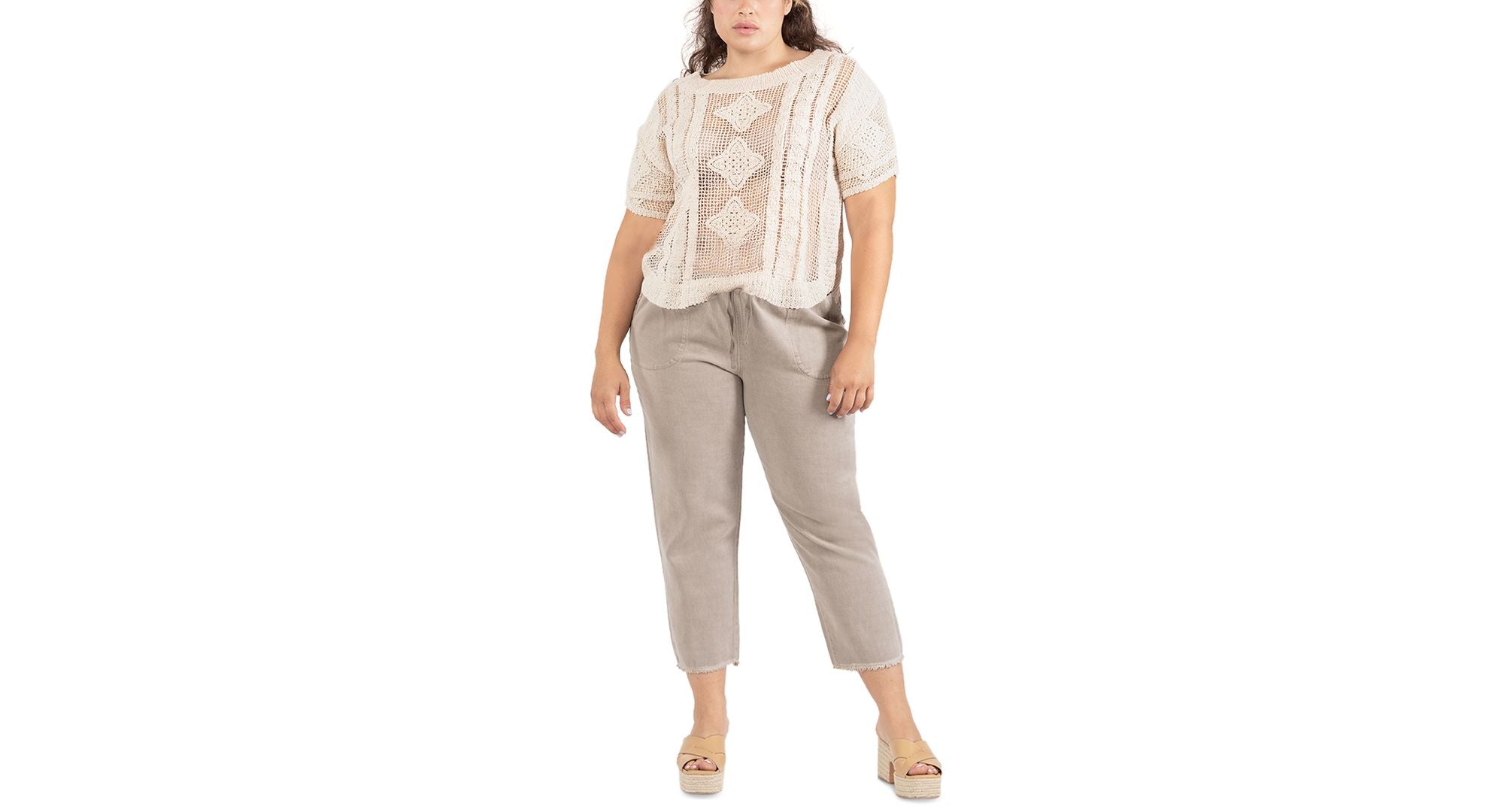 Black Tape Trendy Plus Size Frayed Hem Drawstring Pants