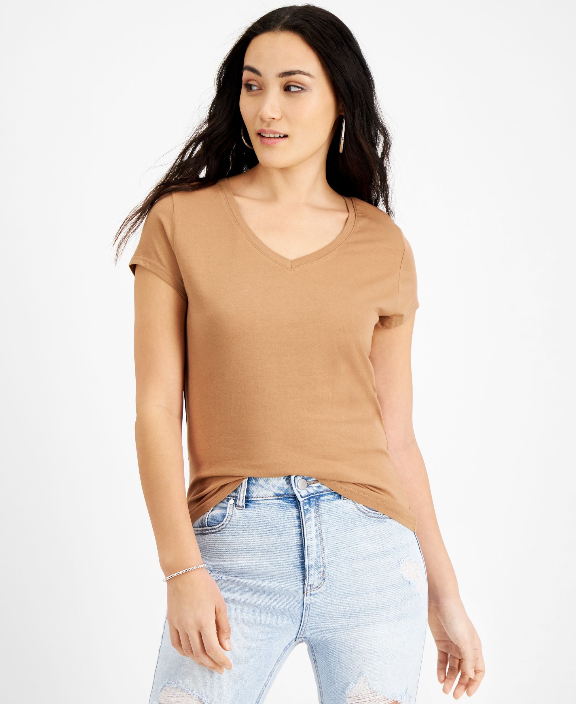 Petite V-Neck Cap-Sleeve T-Shirt