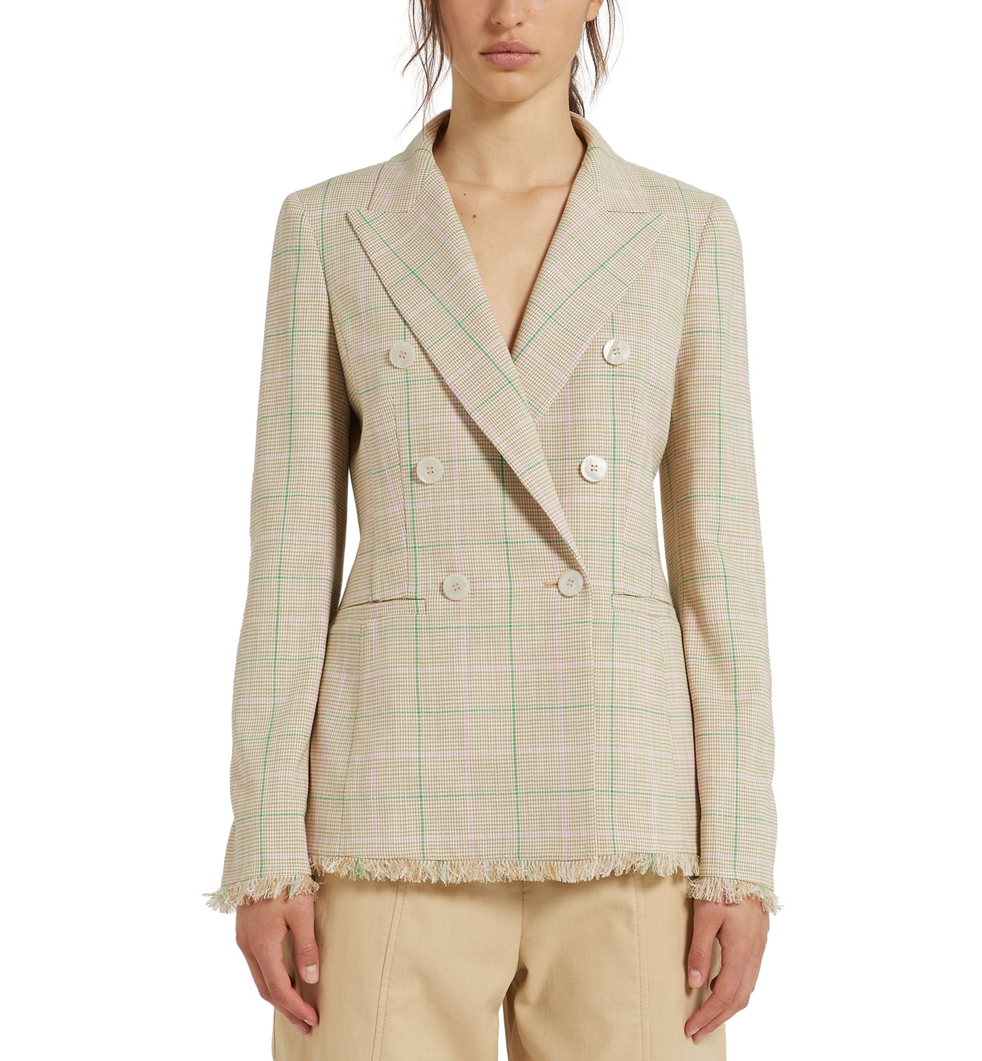 Marella Rivalsa Plaid Fringed Double Breasted Jacket