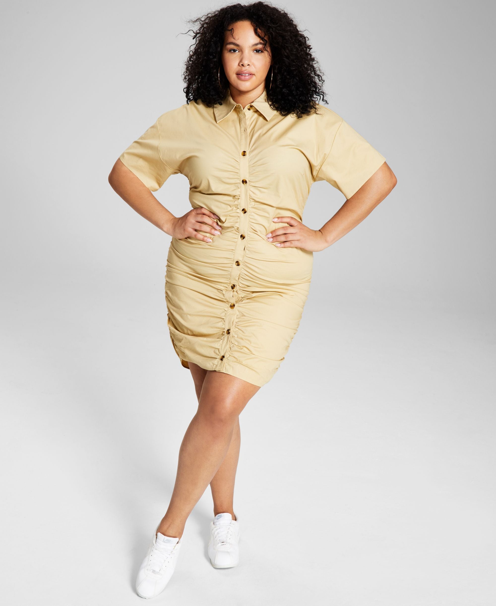 Now This Trendy Plus Size Ruched Shirtdress