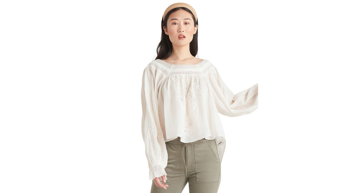 Black Tape Petite Cotton Embroidered Top