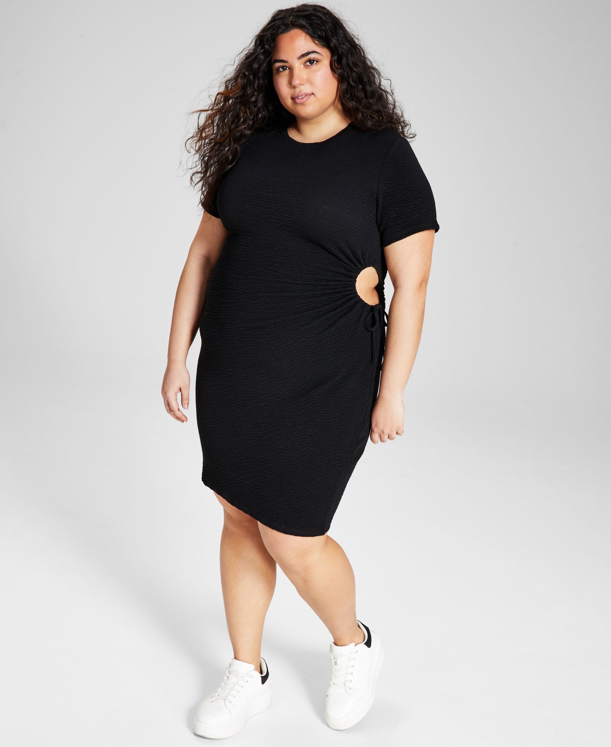 Now This Trendy Plus Size Textured Cutout Bodycon Dress