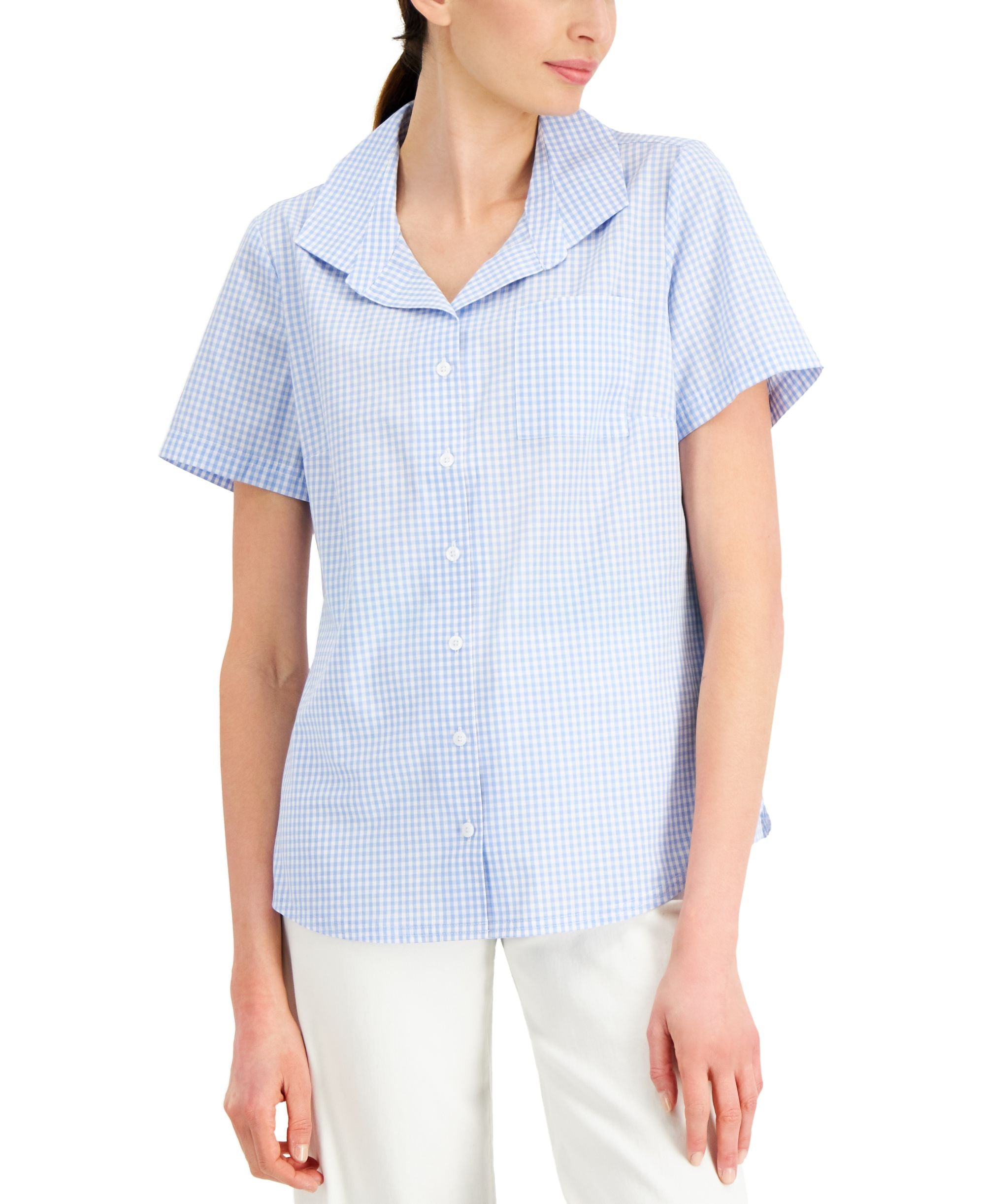 Karen Scott Petite Gingham Woven Shirt