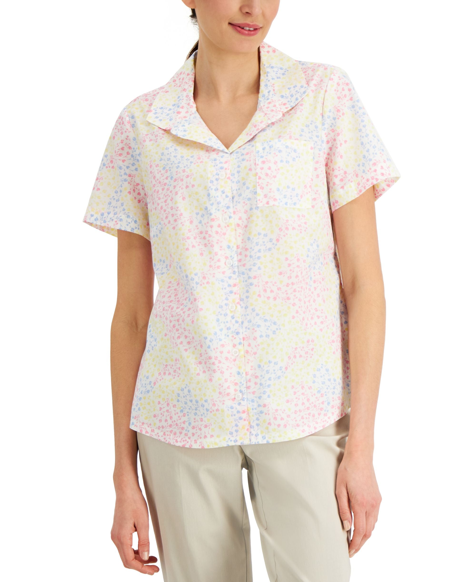 Karen Scott Petite Floral Print Woven Shirt