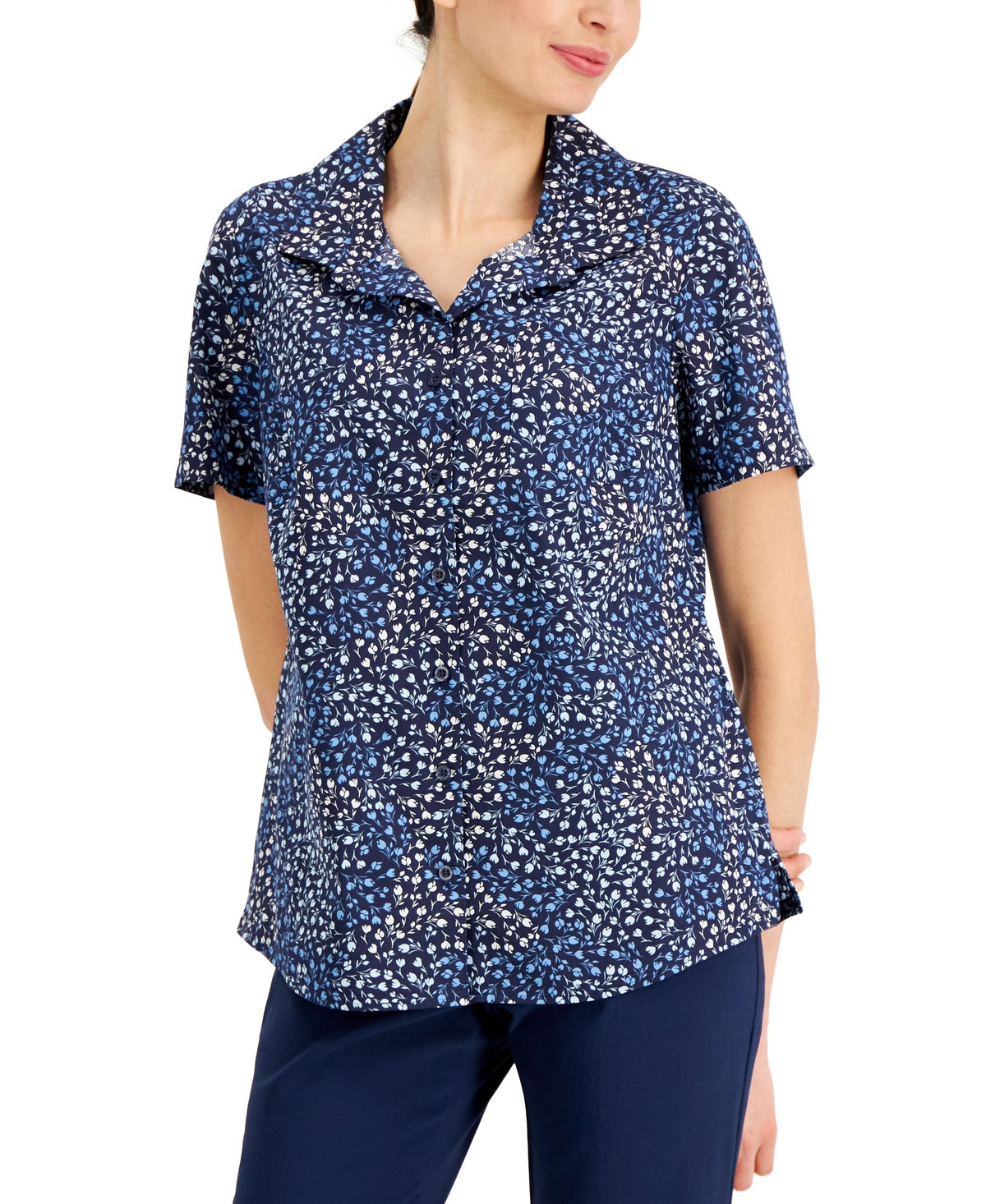 Karen Scott Ditsy Floral Woven Shirt