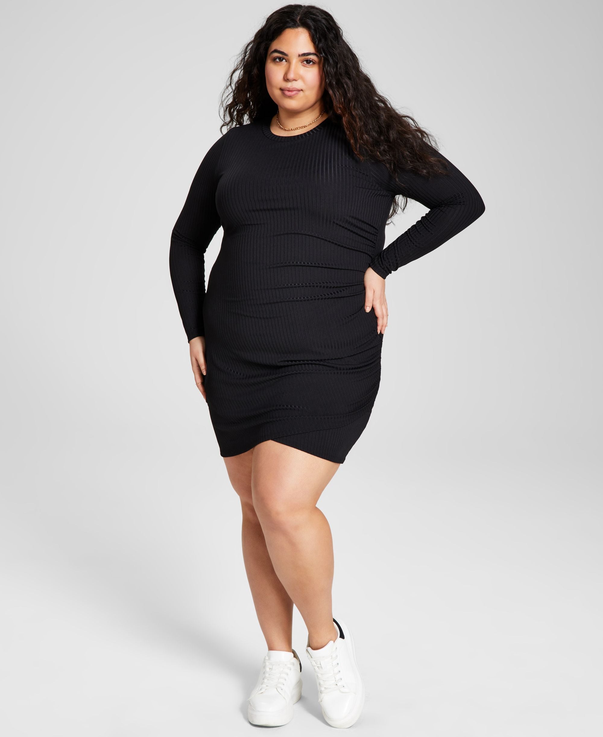 Now This Plus Size Long Sleeve Side Ruched Dress