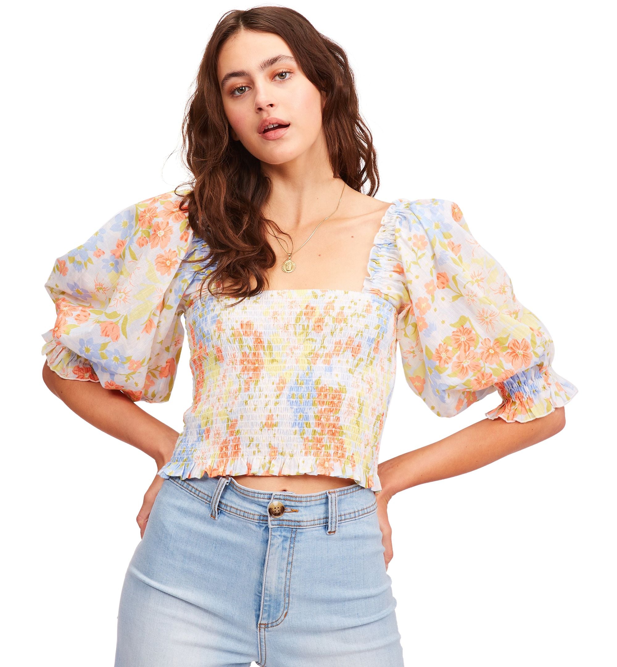 Juniors' Feeling Groovy Cotton Smocked Top