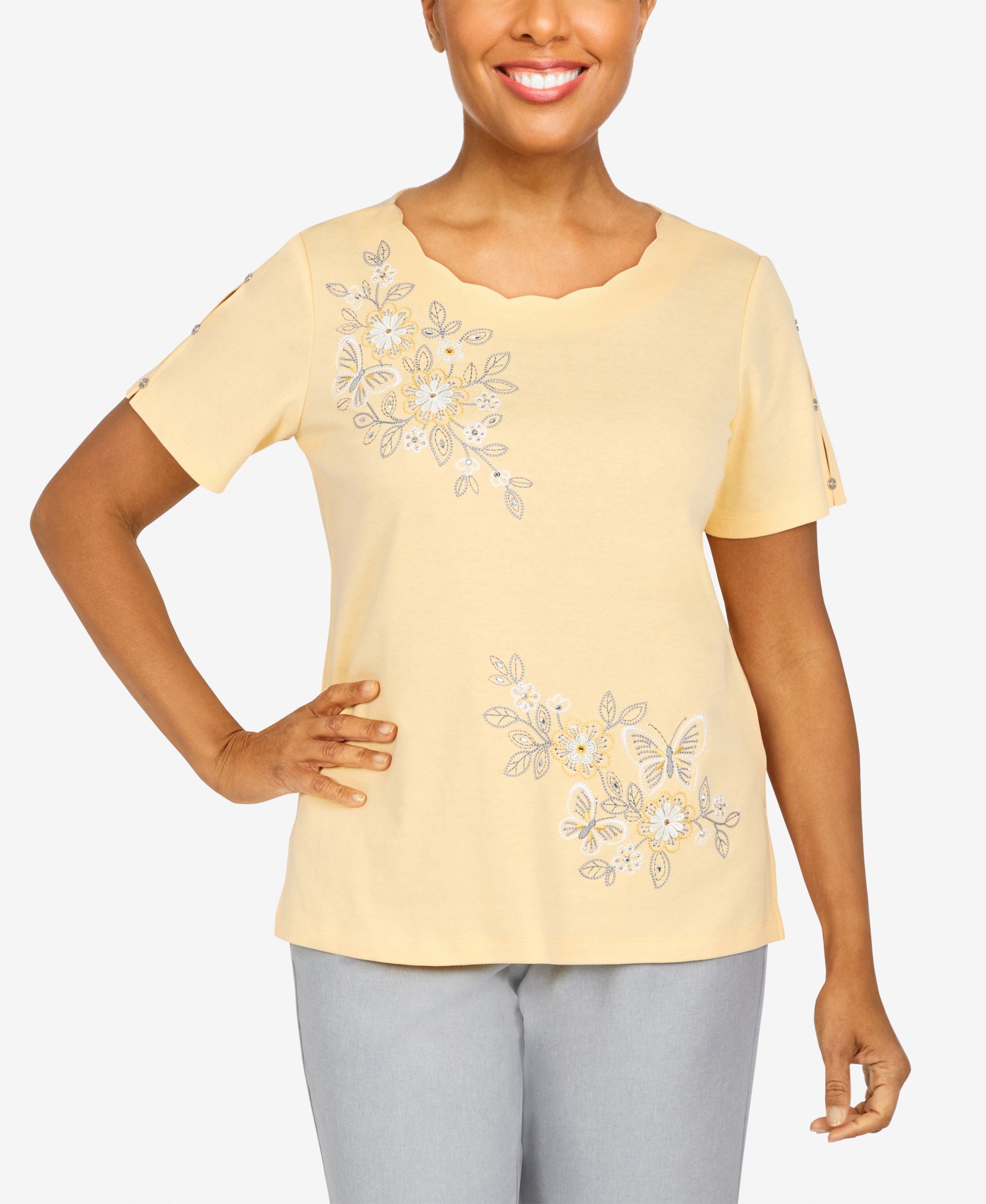 Petite Chapel Hill Leaf Yoke Top