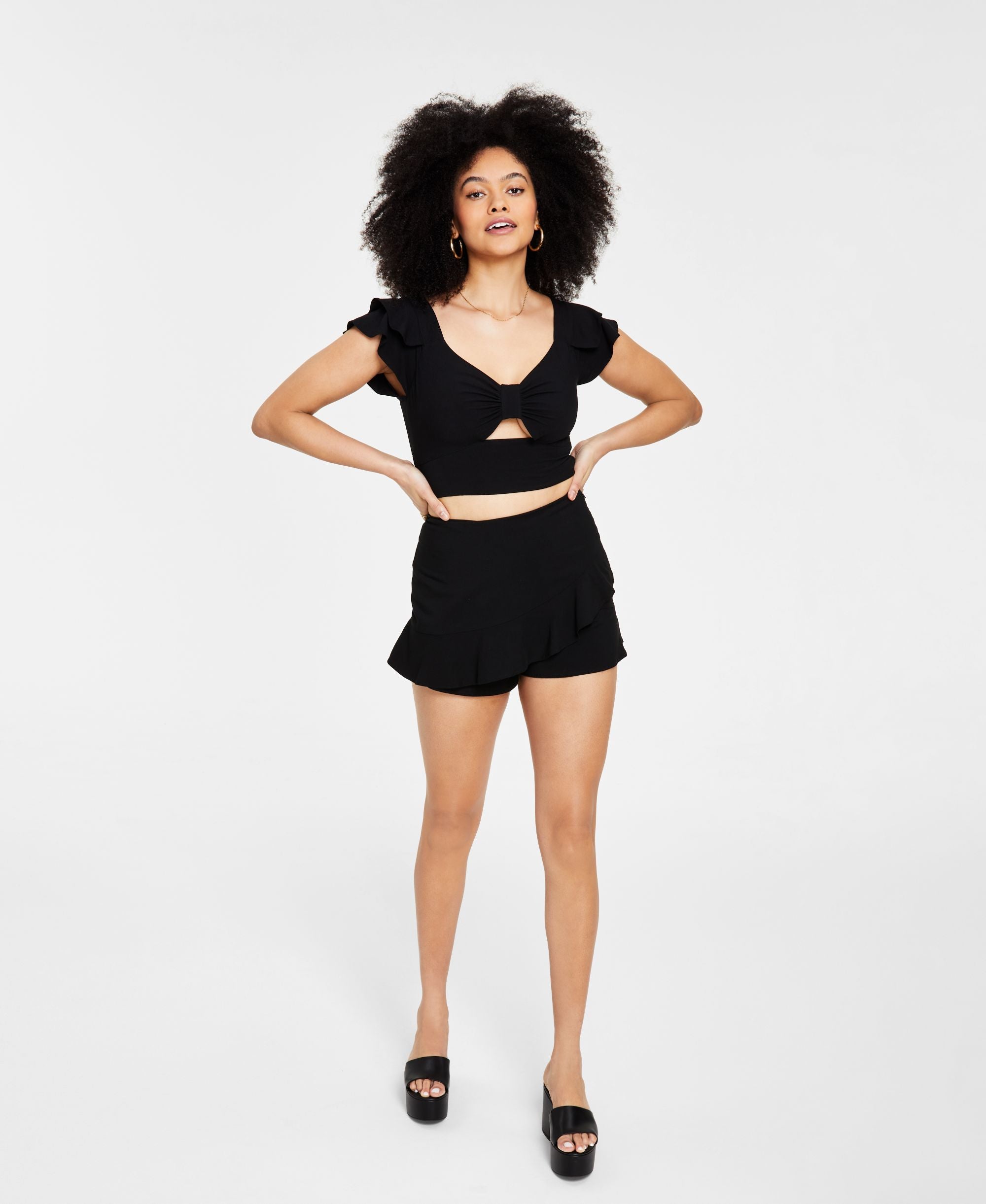 Bar III Womens Ruffled Sleeve Crop Top