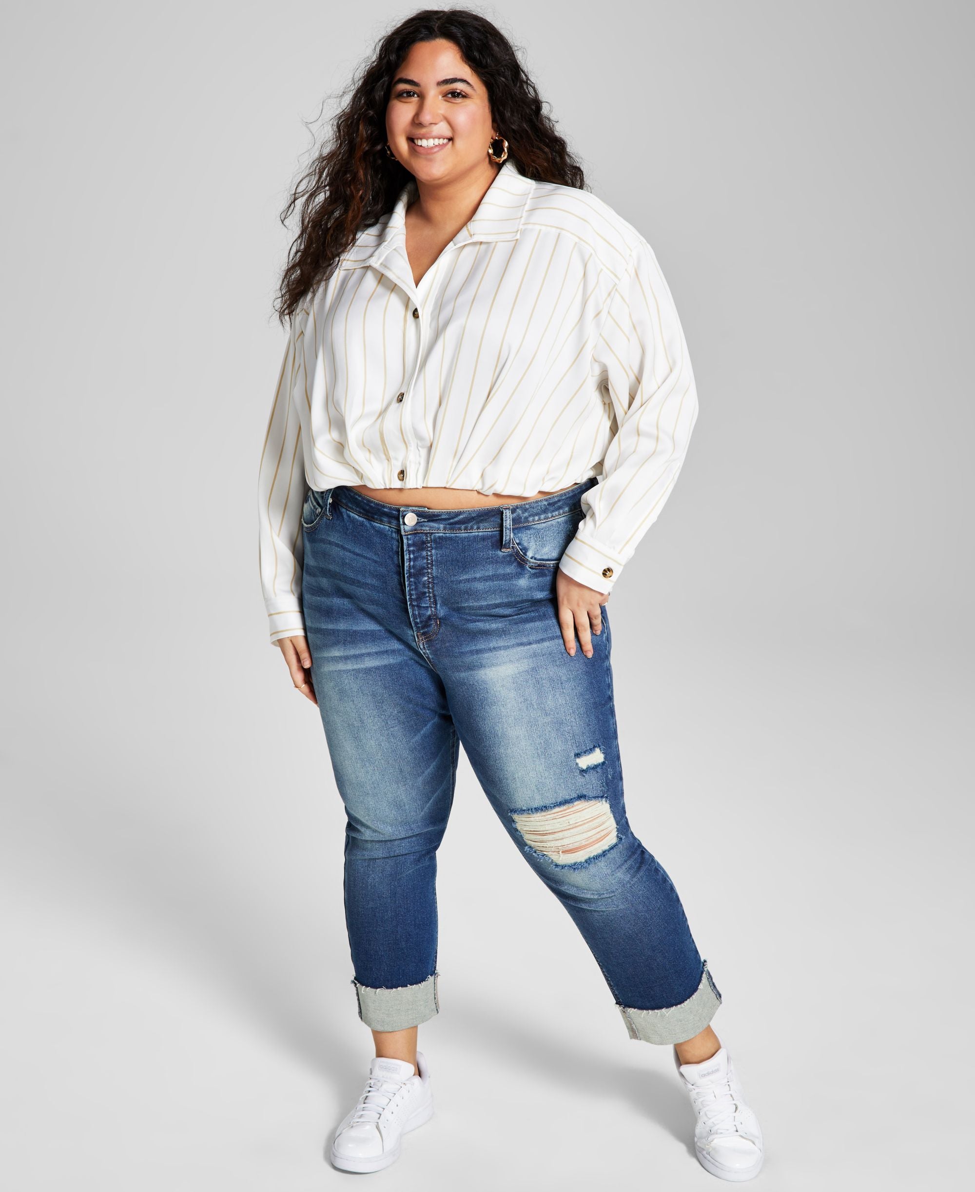Now This Trendy Plus Size Cropped Woven Shirt