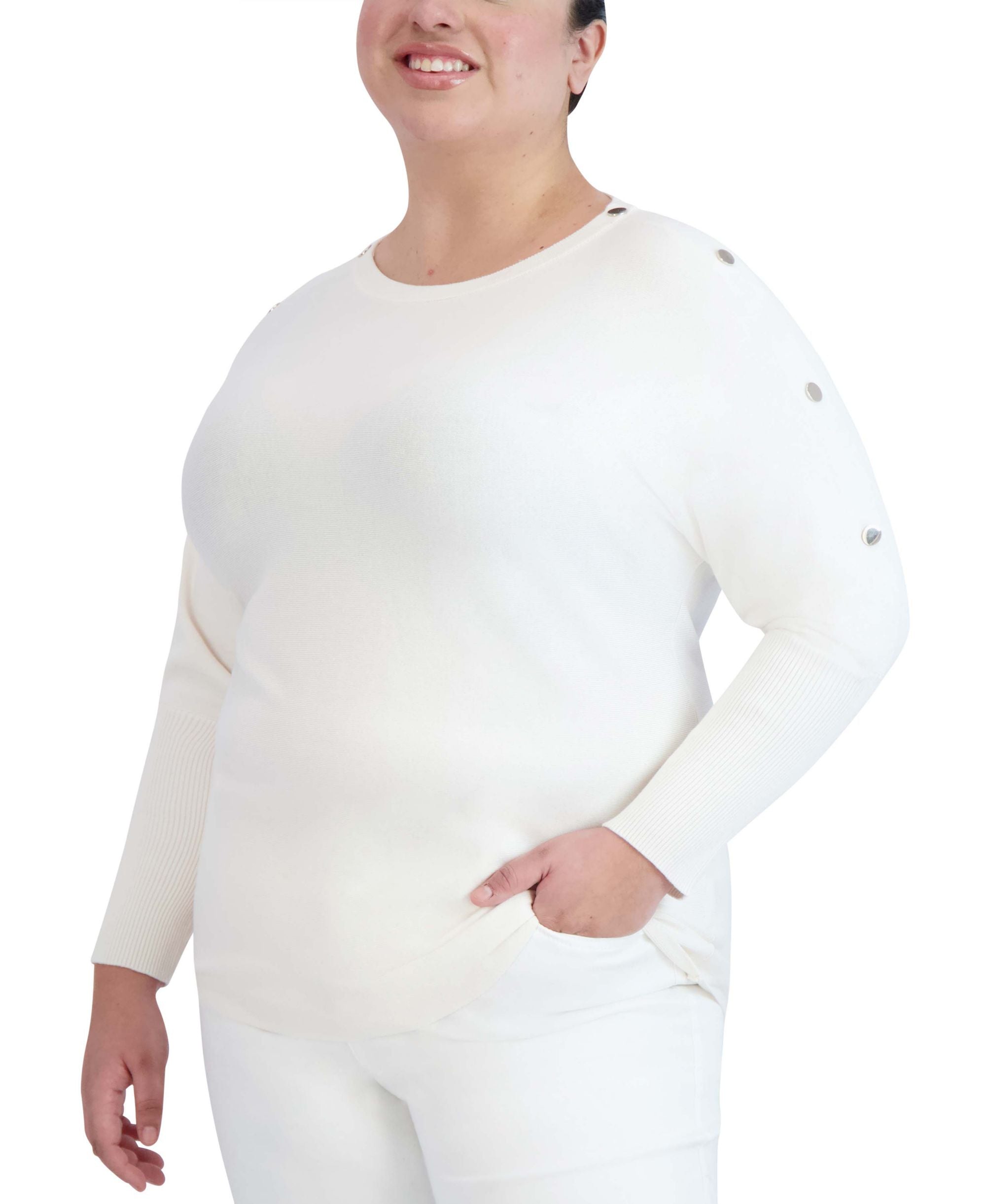 Jones New York Plus Size Dolman Sleeve Button Top