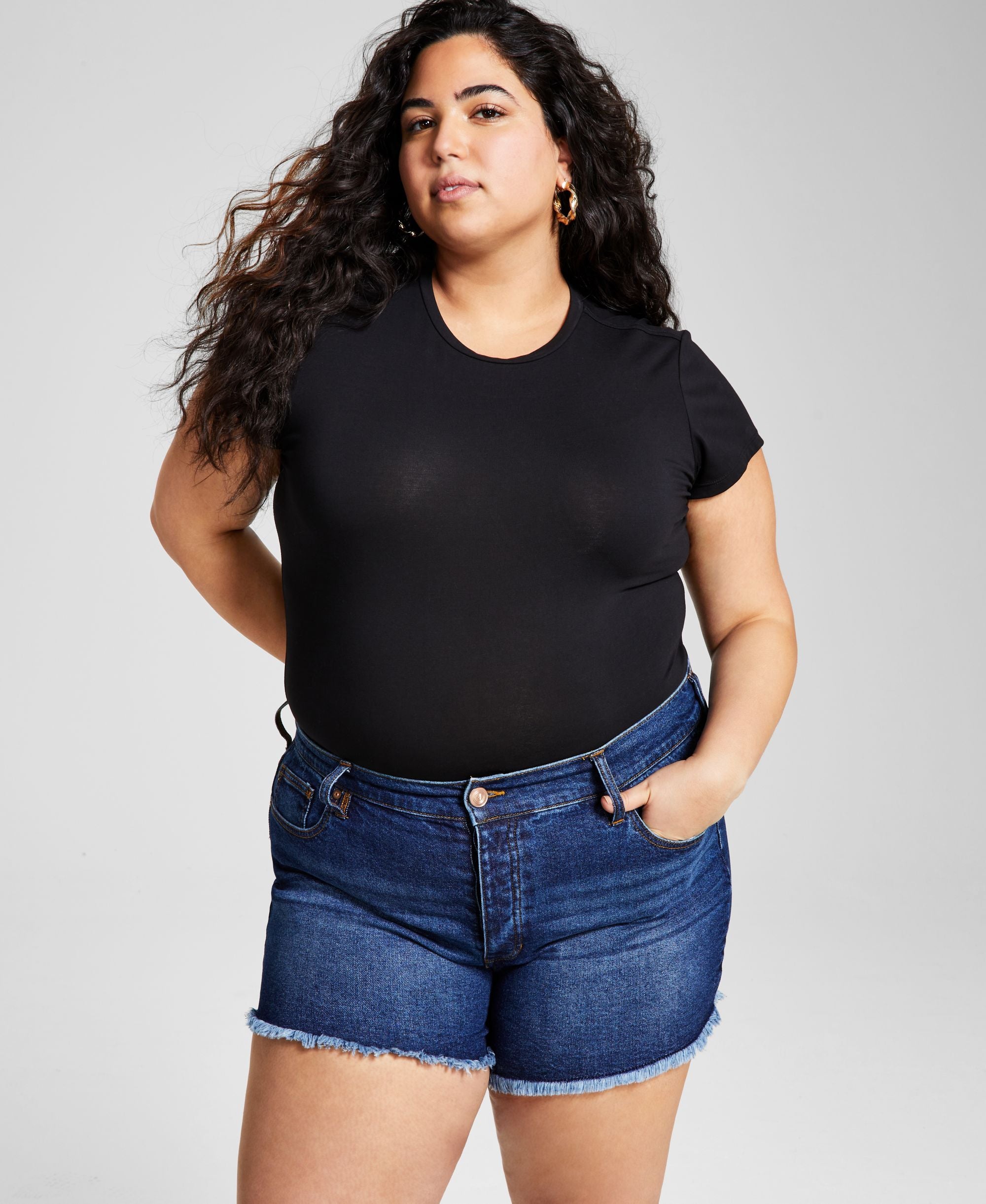 Now This Trendy Plus Size Distressed High Rise Denim Shorts