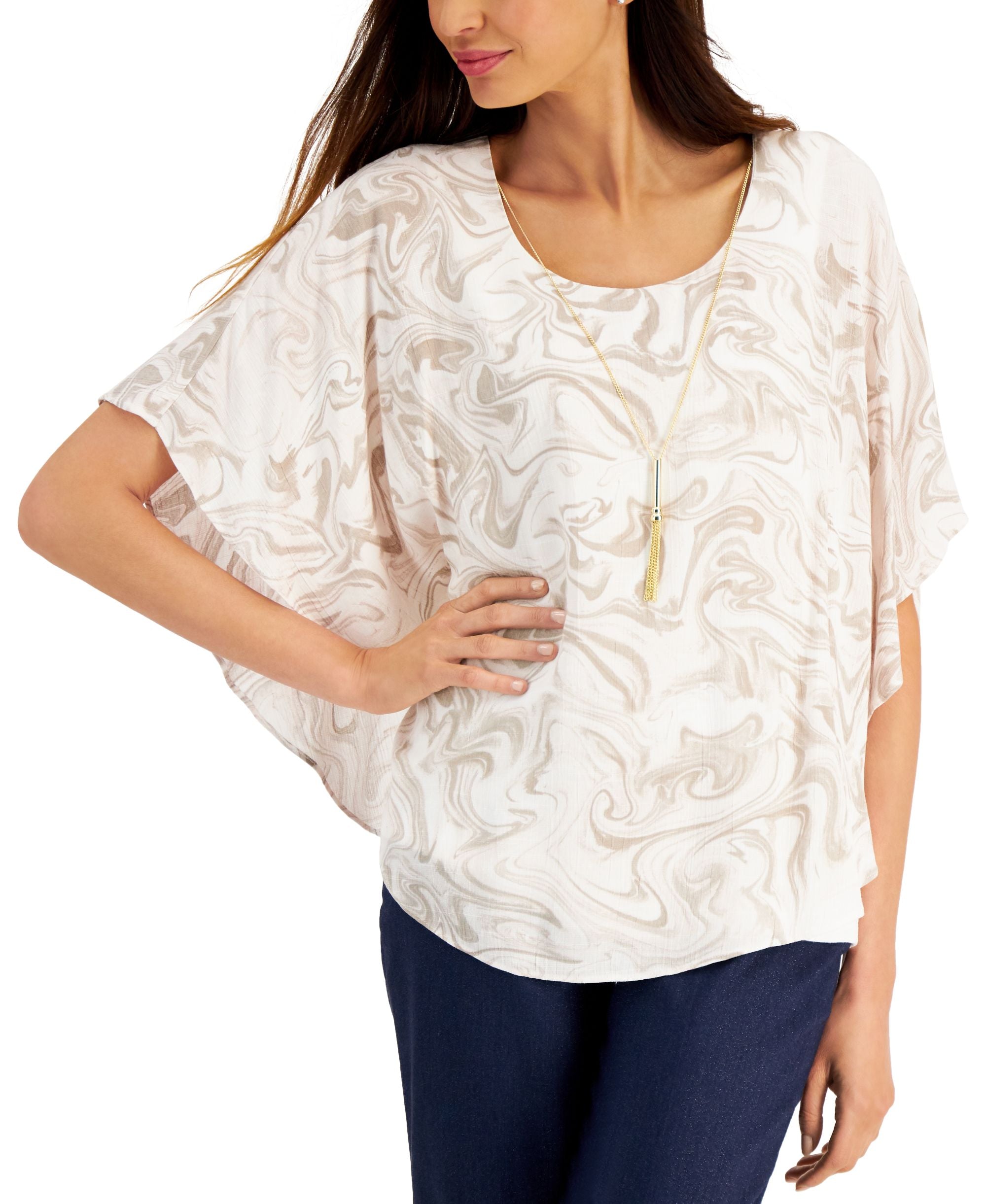 JM Collection Petite Gauze Poncho Top