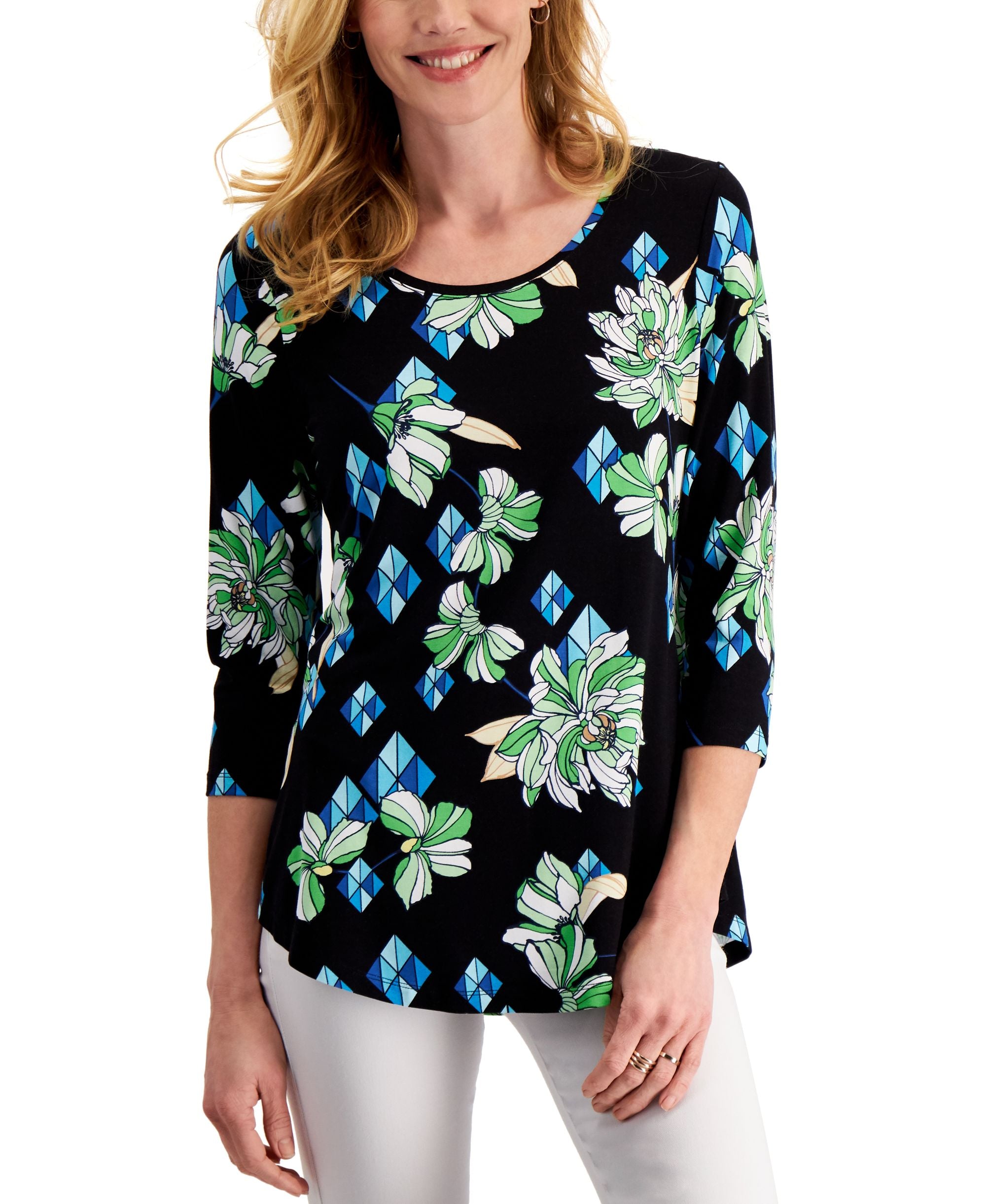 JM Collection Petite 3/4 Sleeve Printed Top