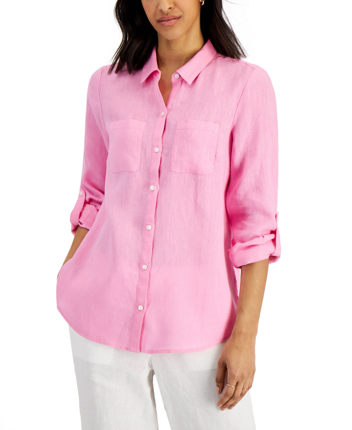 Petite 100% Linen Button-Front Shirt
