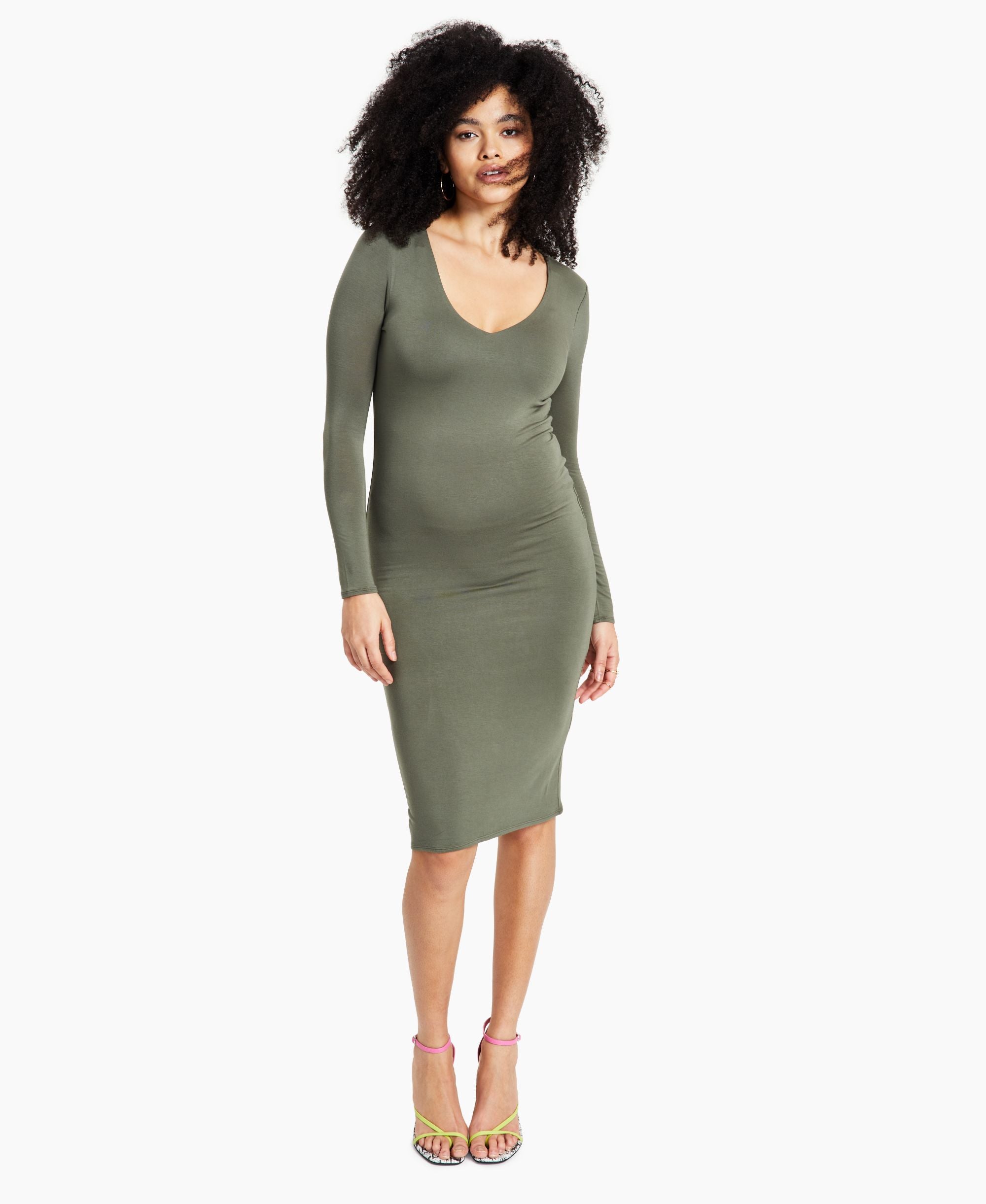 Bar III Long Sleeve V Neck Jersey Dress