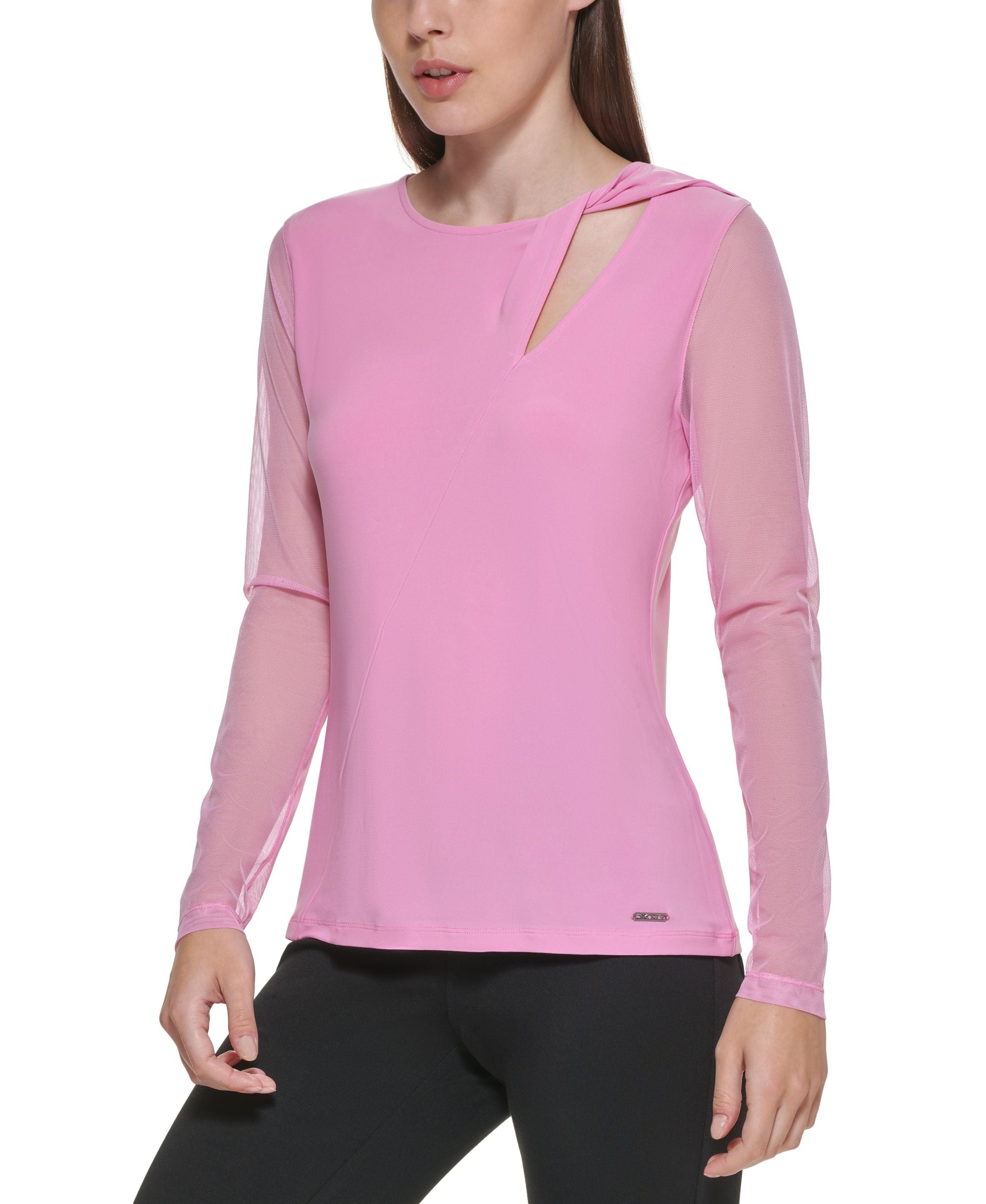 DKNY Mesh Sleeve Keyhole Top