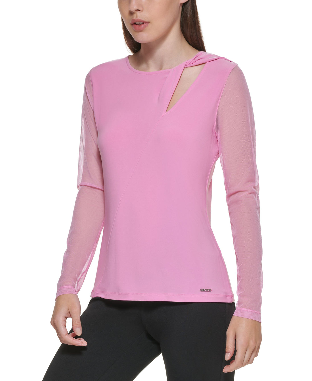 DKNY Mesh Sleeve Keyhole Top