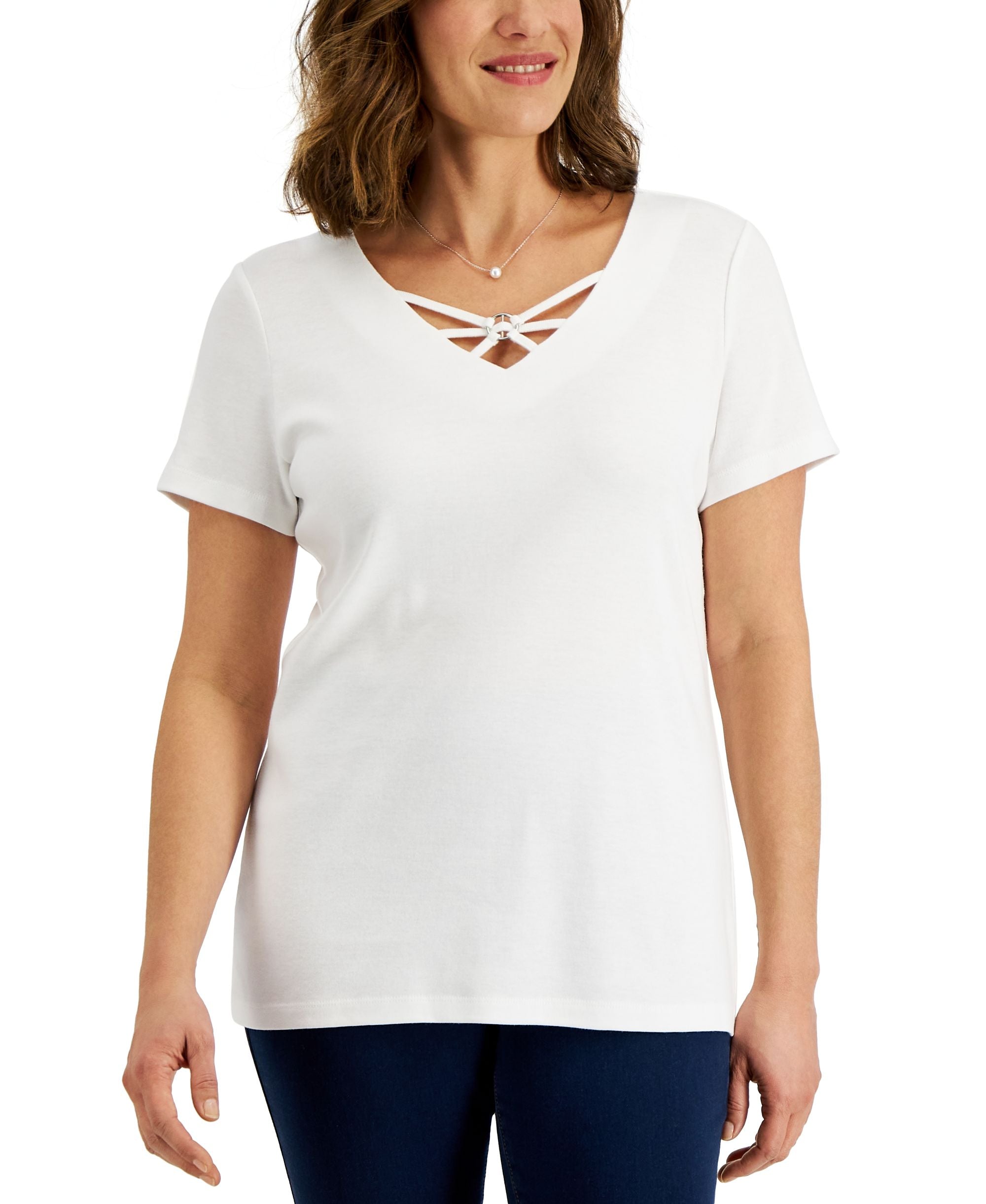 Karen Scott Womens Cotton Crisscross V Neck Top